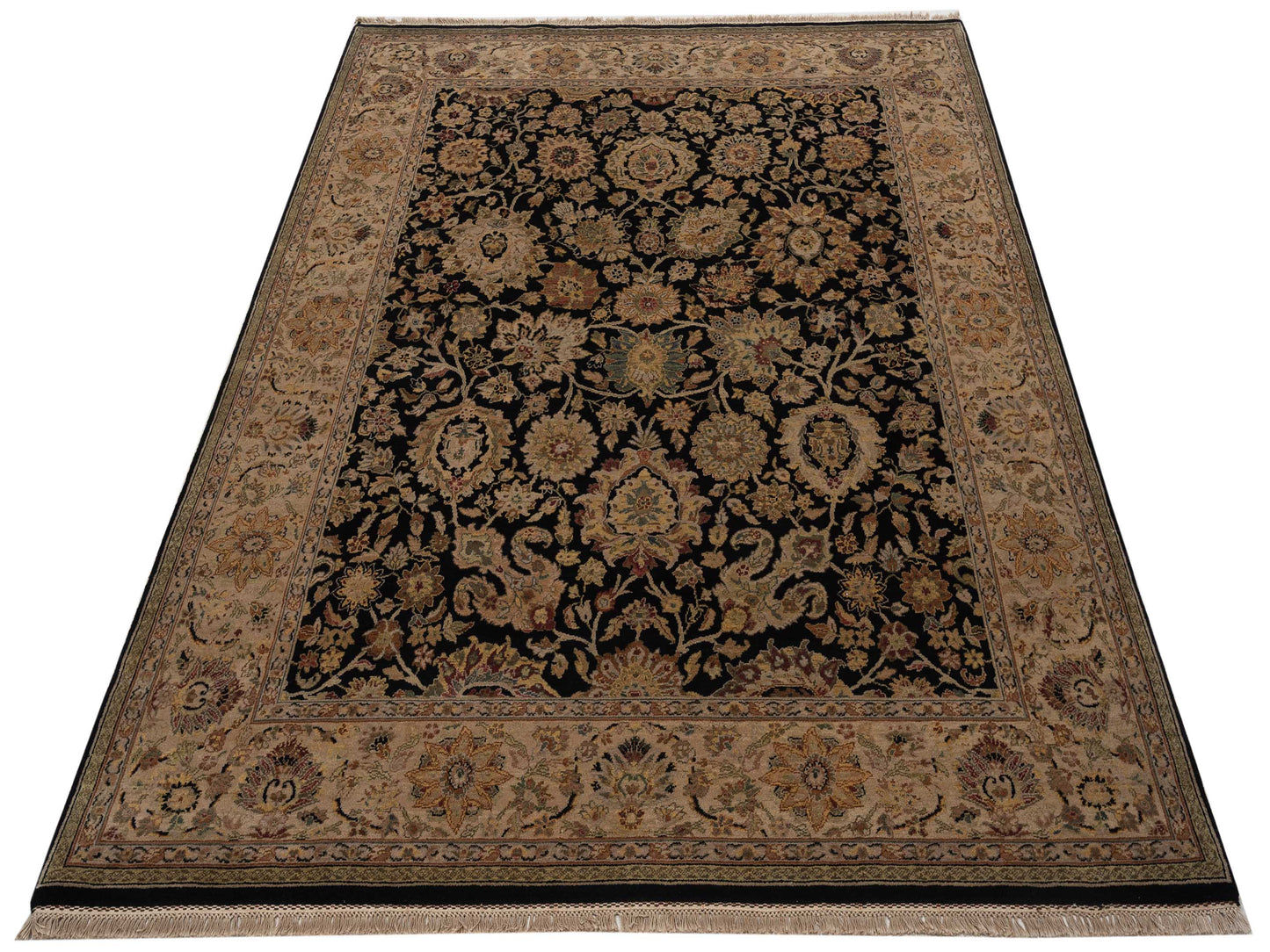 Crown 84584 Black Ivory 8.1x10.2 Hand Knotted Rug