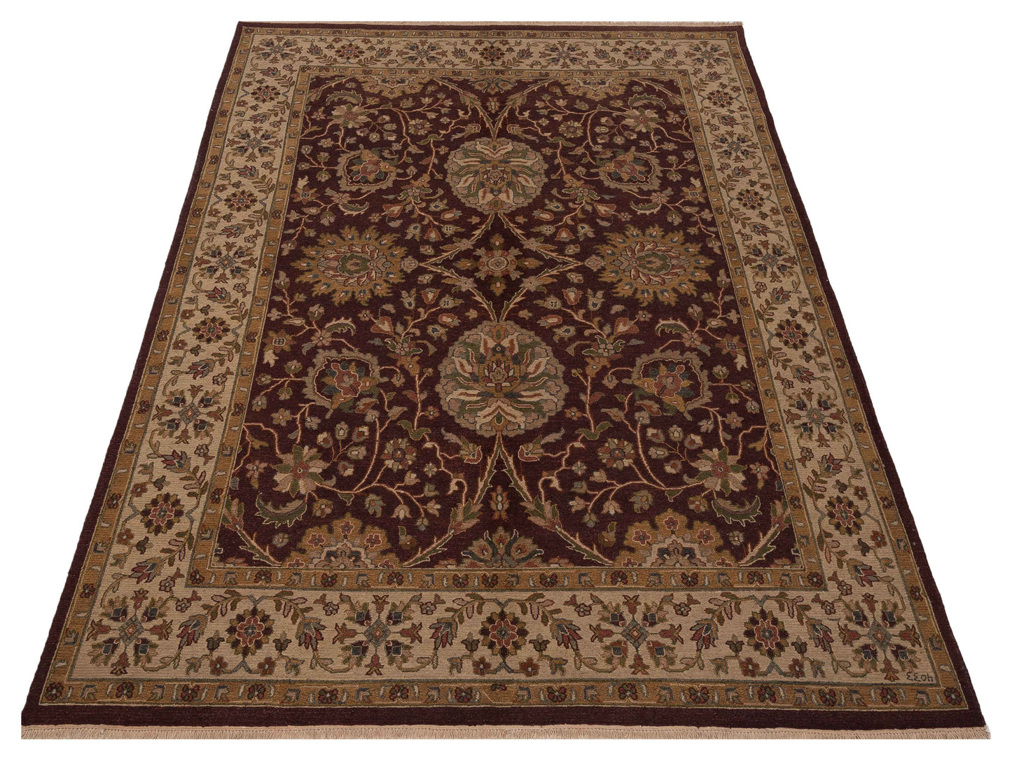Soumak 85227 Burgundy Ivory 8.1x10 Hand Woven Rug