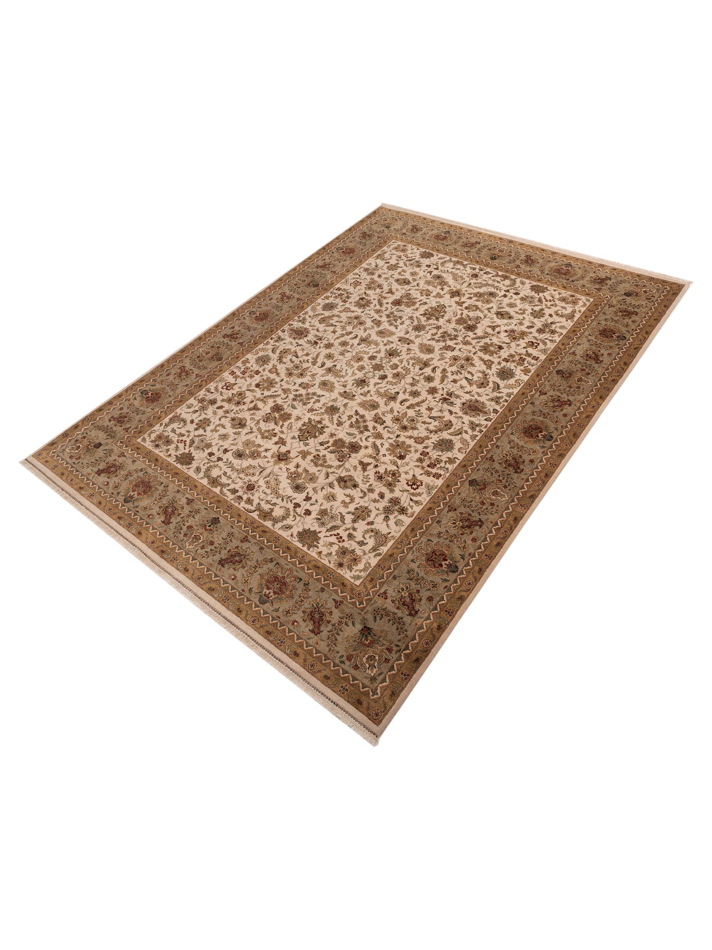Crown 85820 Ivory Green 10.2x14 Hand Knotted Rug