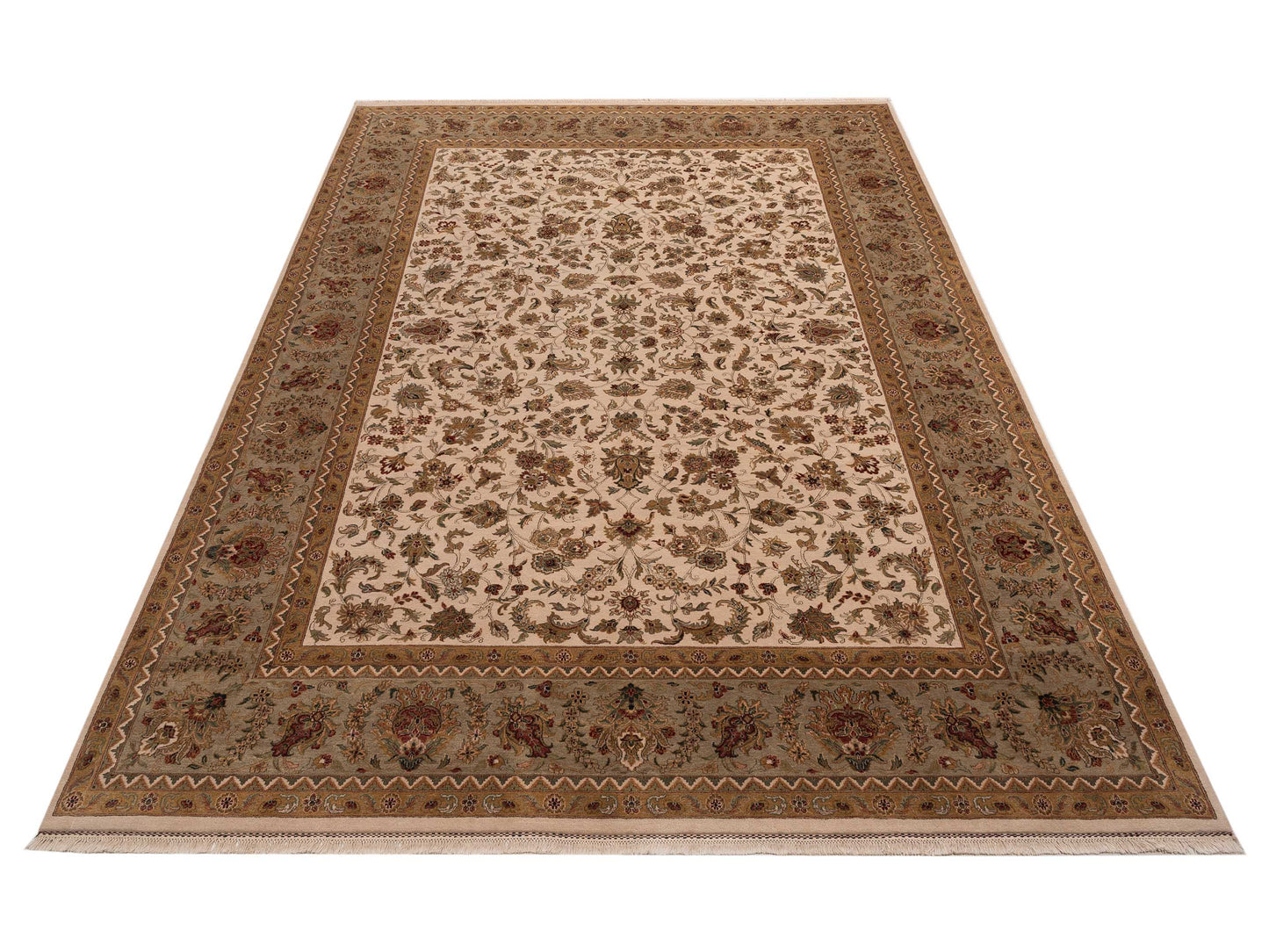 Crown 85820 Ivory Green 10.2x14 Hand Knotted Rug