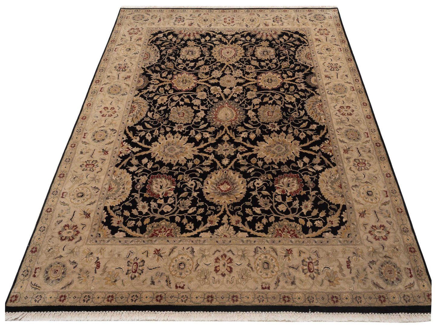 Crown 85827 Black Ivory 7.11x10.1 Hand Knotted Rug
