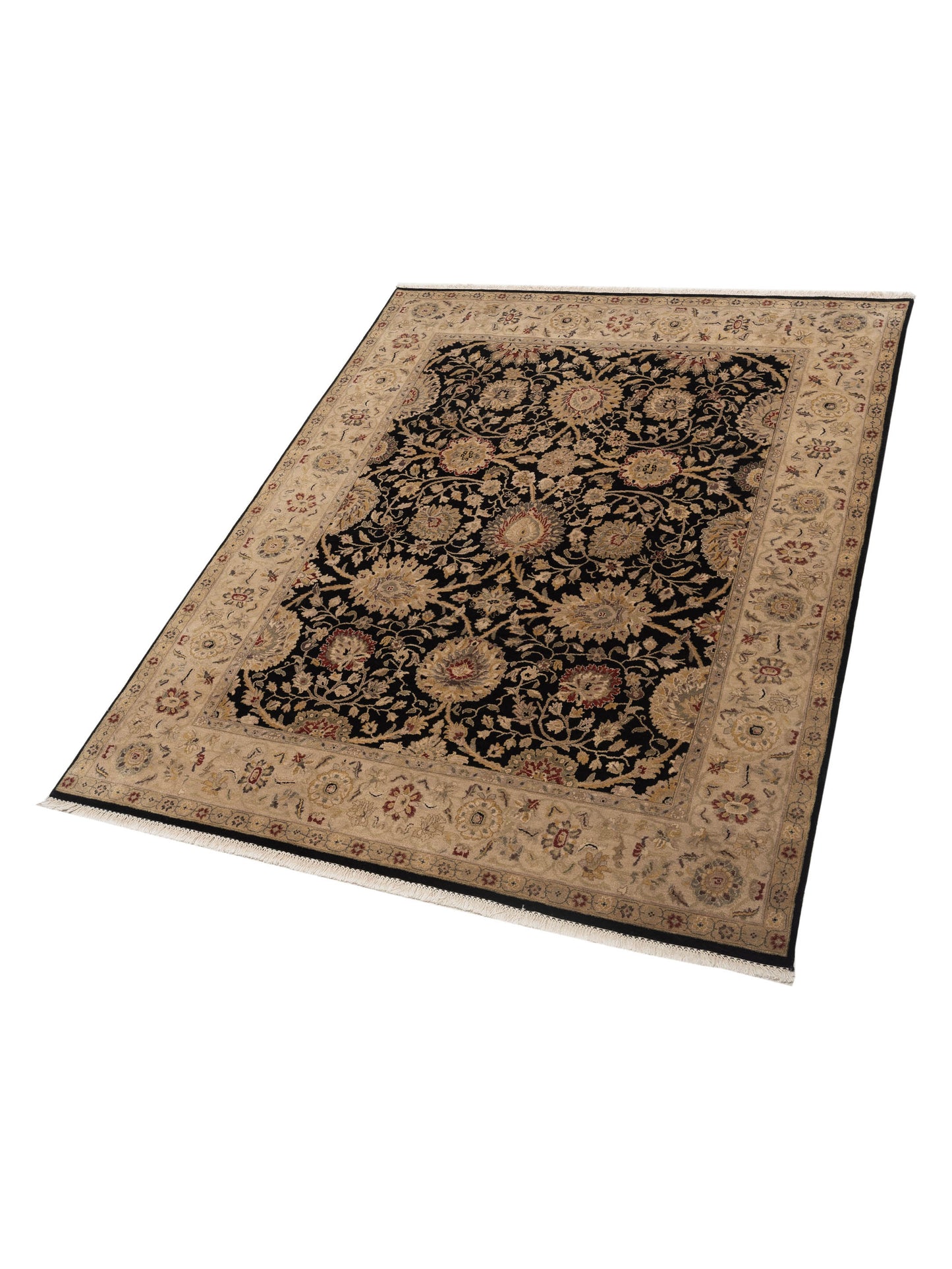 Crown 85827 Black Ivory 7.11x10.1 Hand Knotted Rug