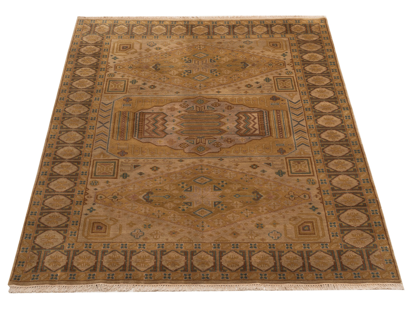 Lilac 86117 Beige Brown 5.5x7.7 Hand Knotted Rug