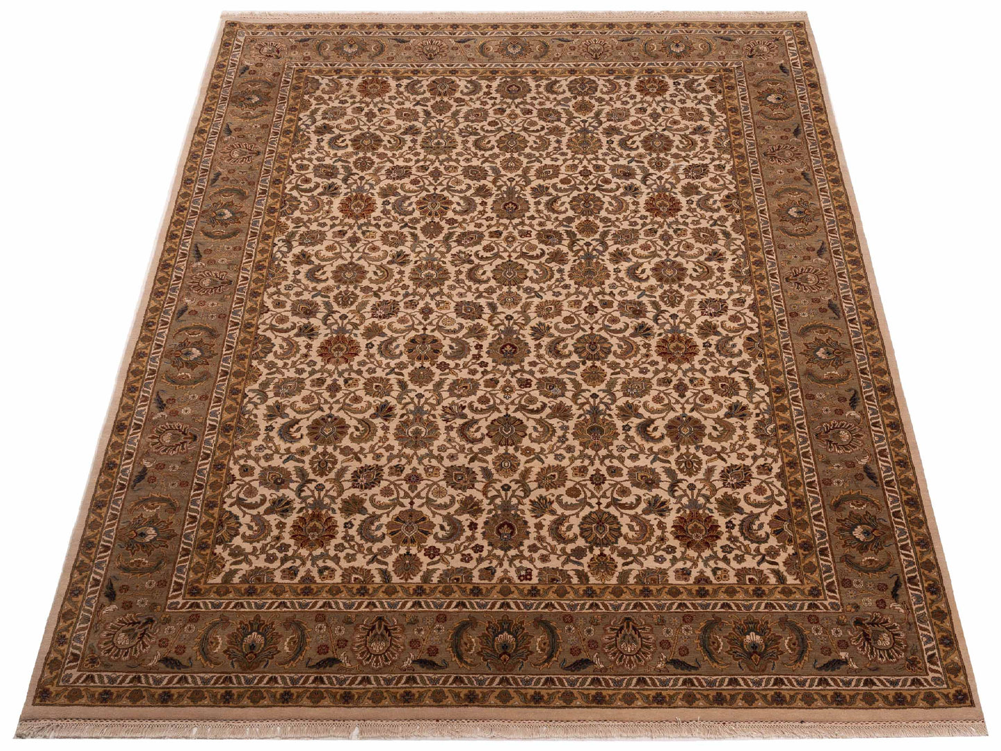 Crown 86166 Ivory Light Green 9.1x12.1 Hand Knotted Rug