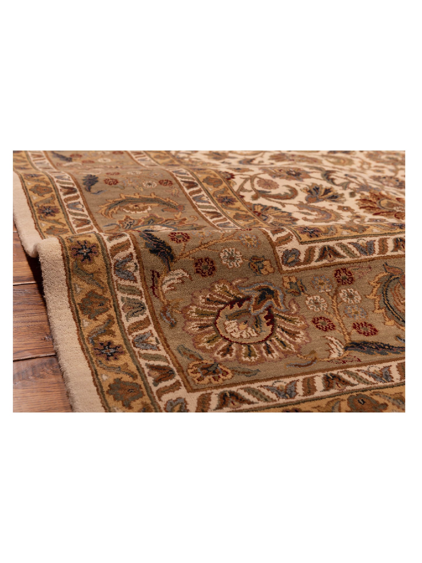 Crown 86166 Ivory Light Green 9.1x12.1 Hand Knotted Rug