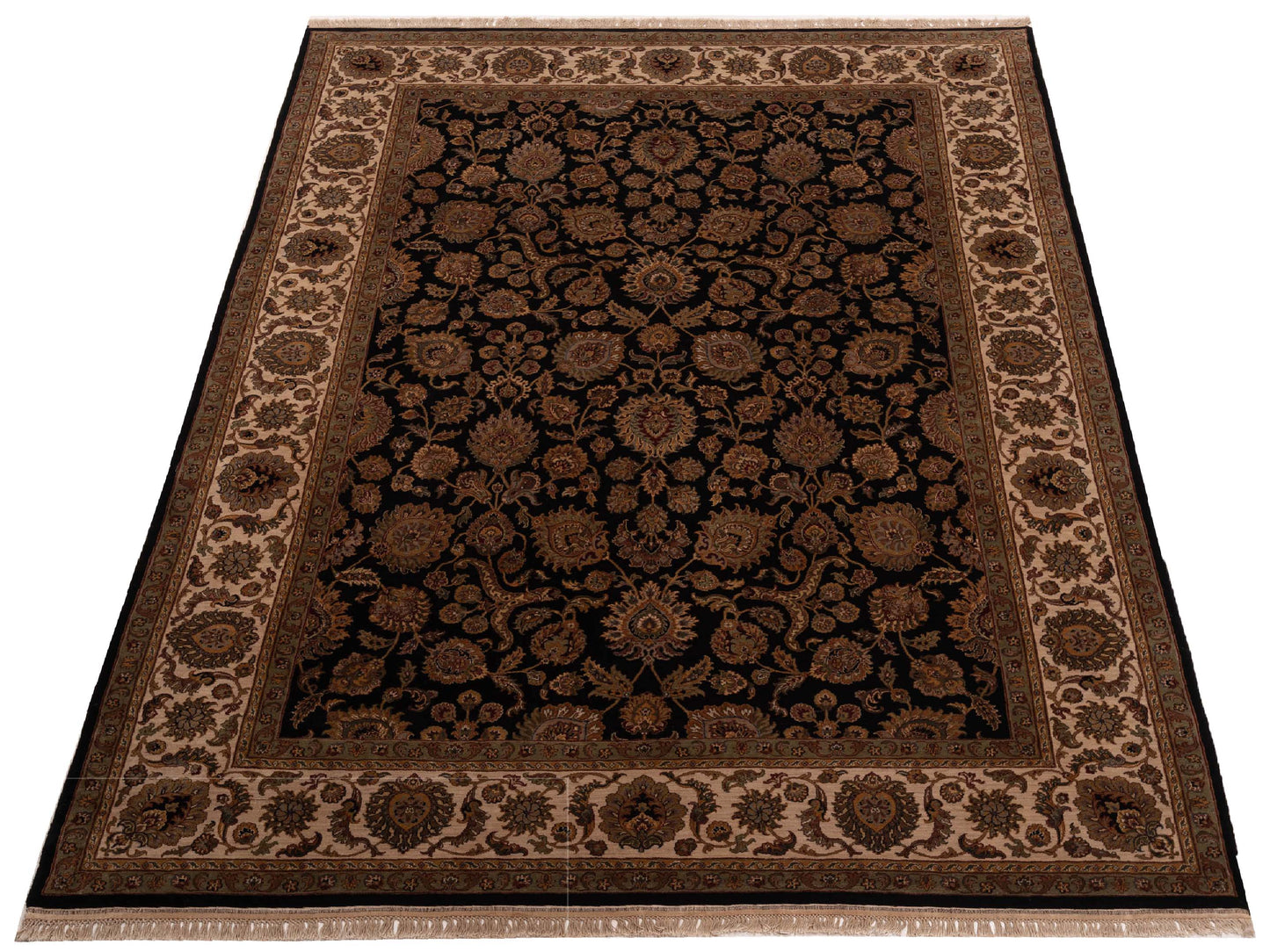 Crown 90233 Black Ivory 8.11x12.3 Hand Knotted Rug