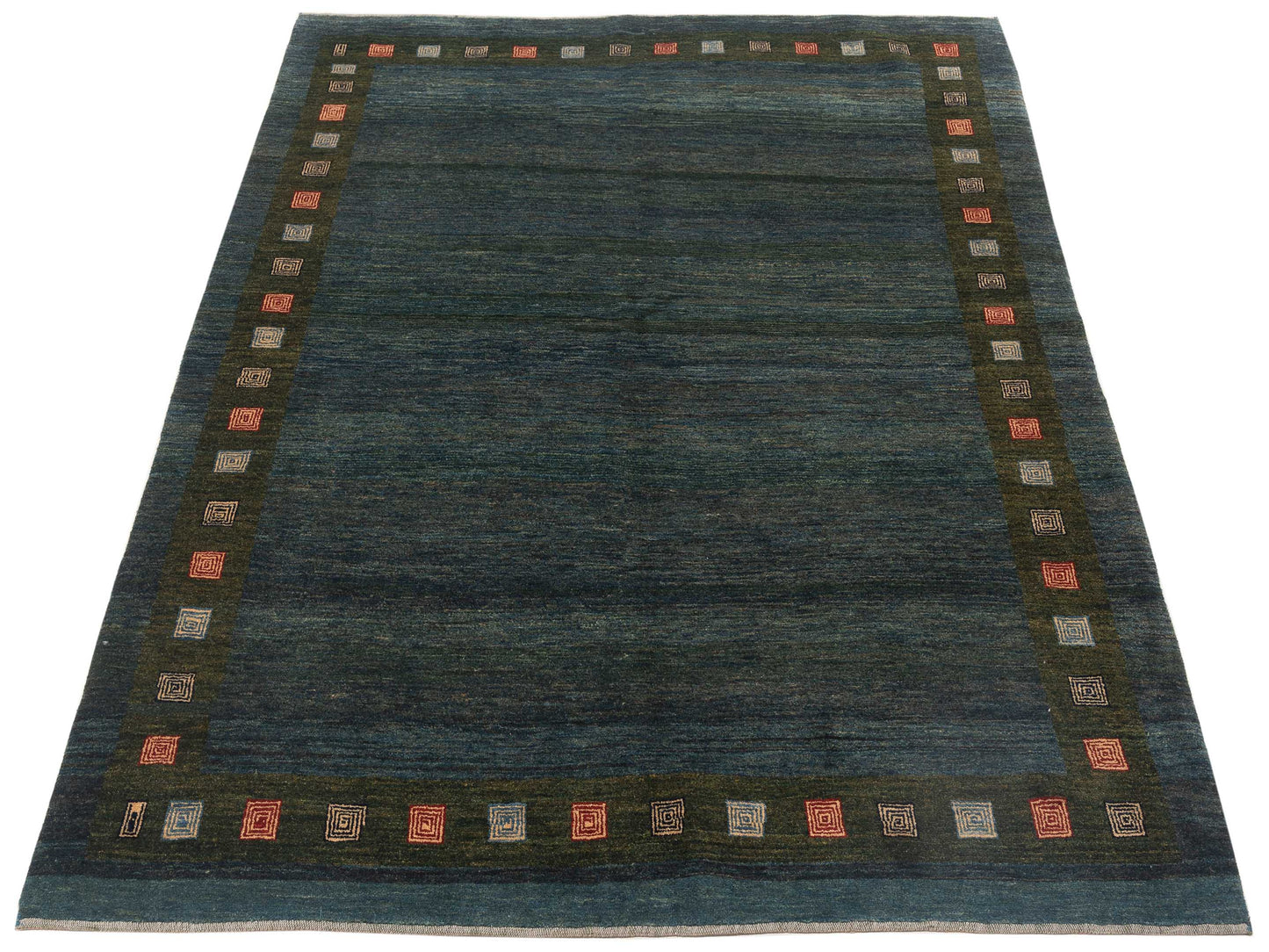 Modern Gabbeh 90317 Teal Blue Green 6.6x8 Hand Knotted Rugs