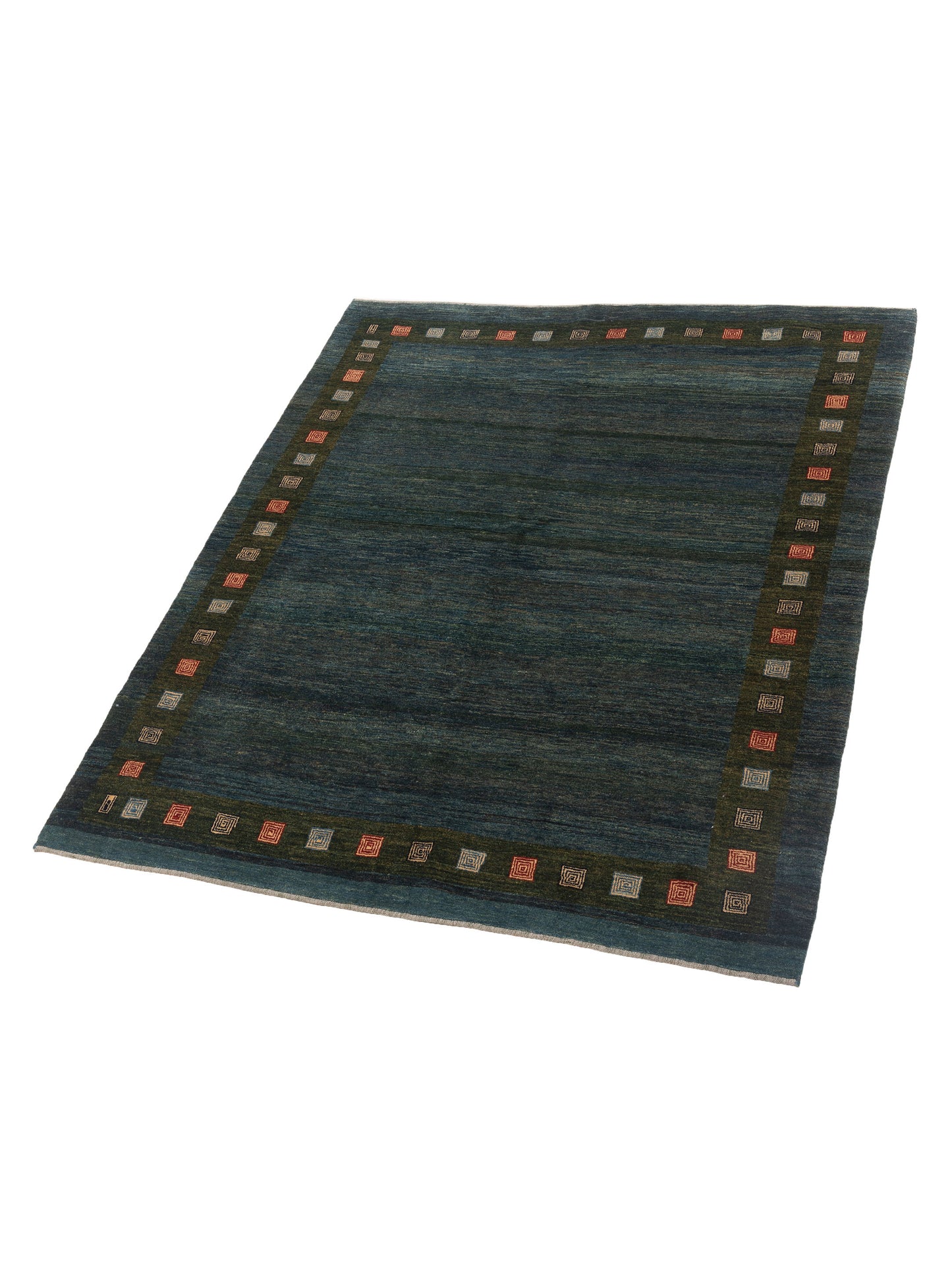Modern Gabbeh 90317 Teal Blue Green 6.6x8 Hand Knotted Rugs