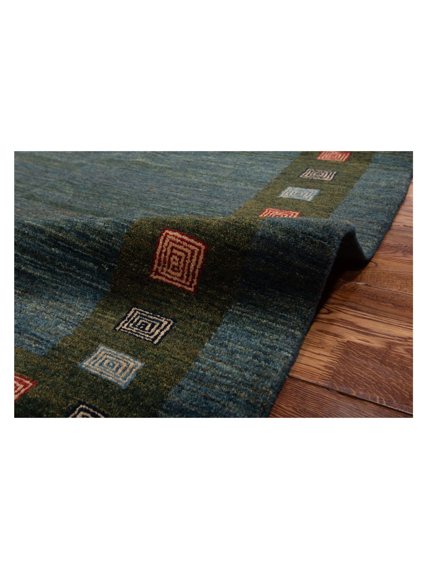 Modern Gabbeh 90317 Teal Blue Green 6.6x8 Hand Knotted Rugs