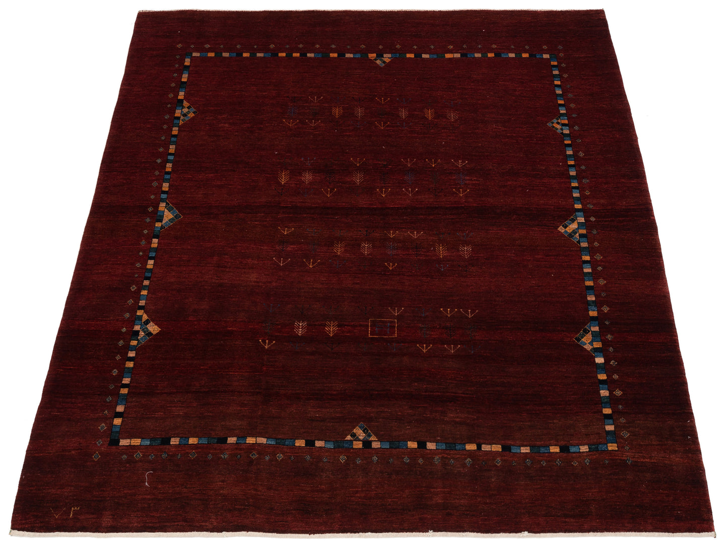 Modern Gabbeh 90347 Burgundy 8.1x9.1 Hand Knotted Rugs