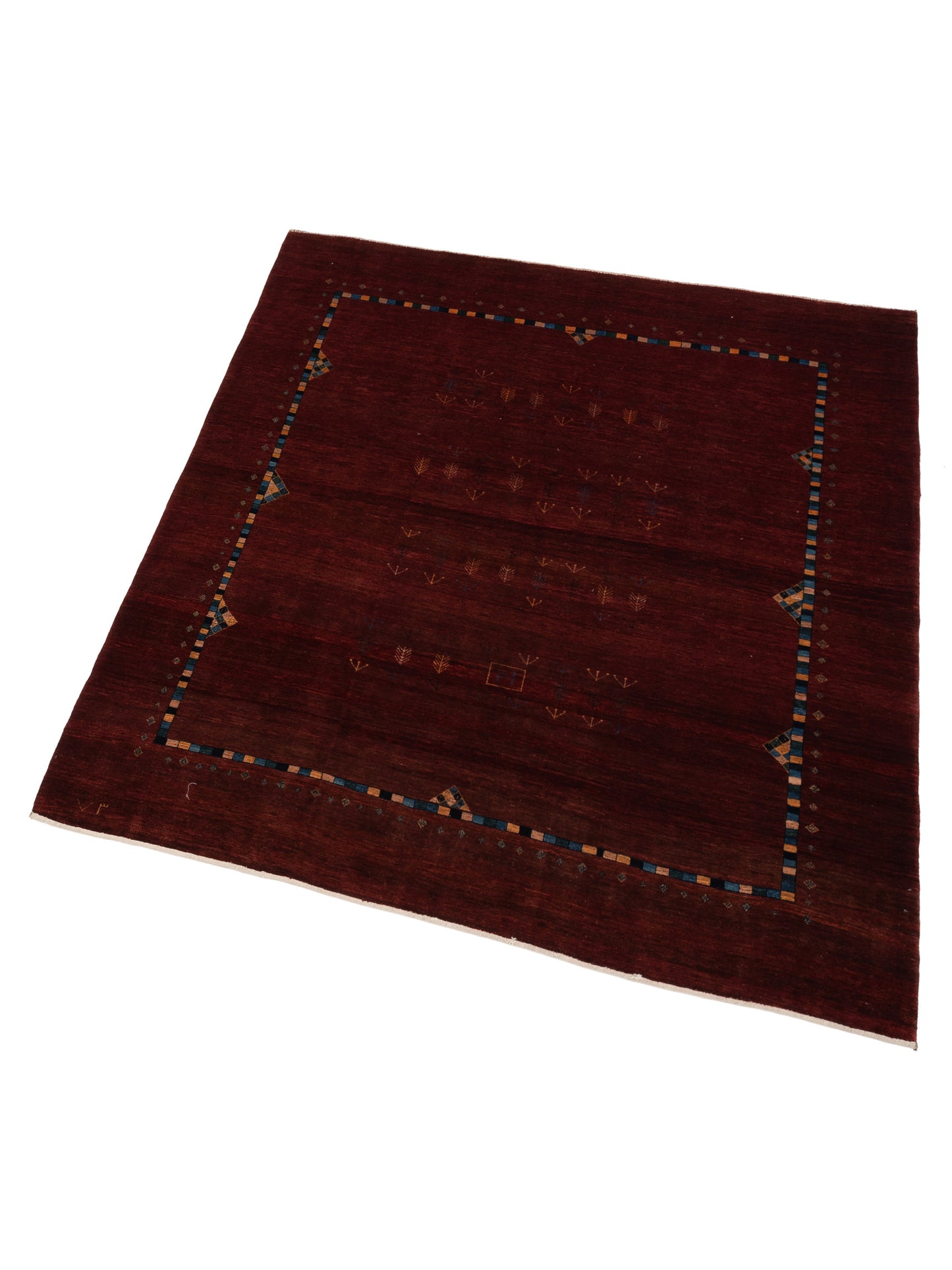 Modern Gabbeh 90347 Burgundy 8.1x9.1 Hand Knotted Rugs