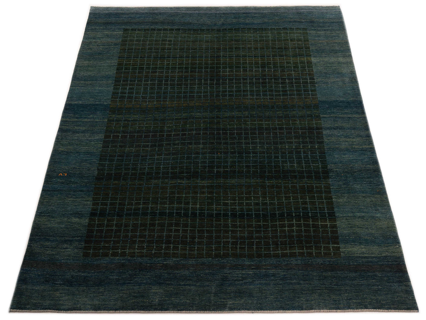Modern Gabbeh 90371 Green Blue 8.1x11.3 Hand Knotted Rugs