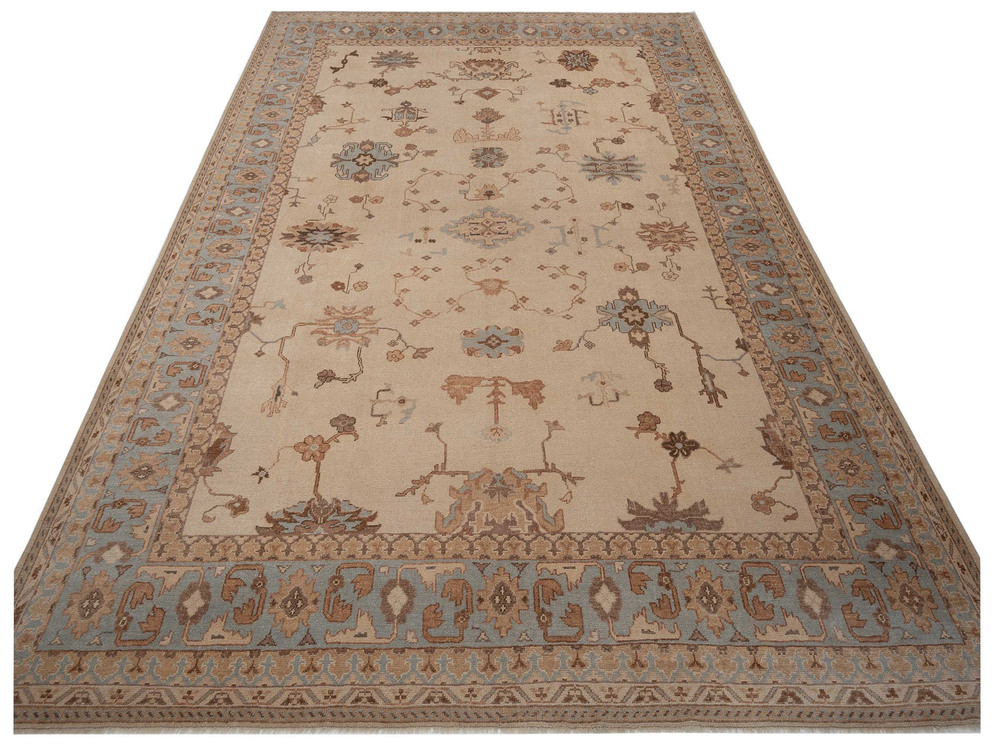 Anadol Oushak Arzu Ivory Blue 11x15 Hand Knotted Rug