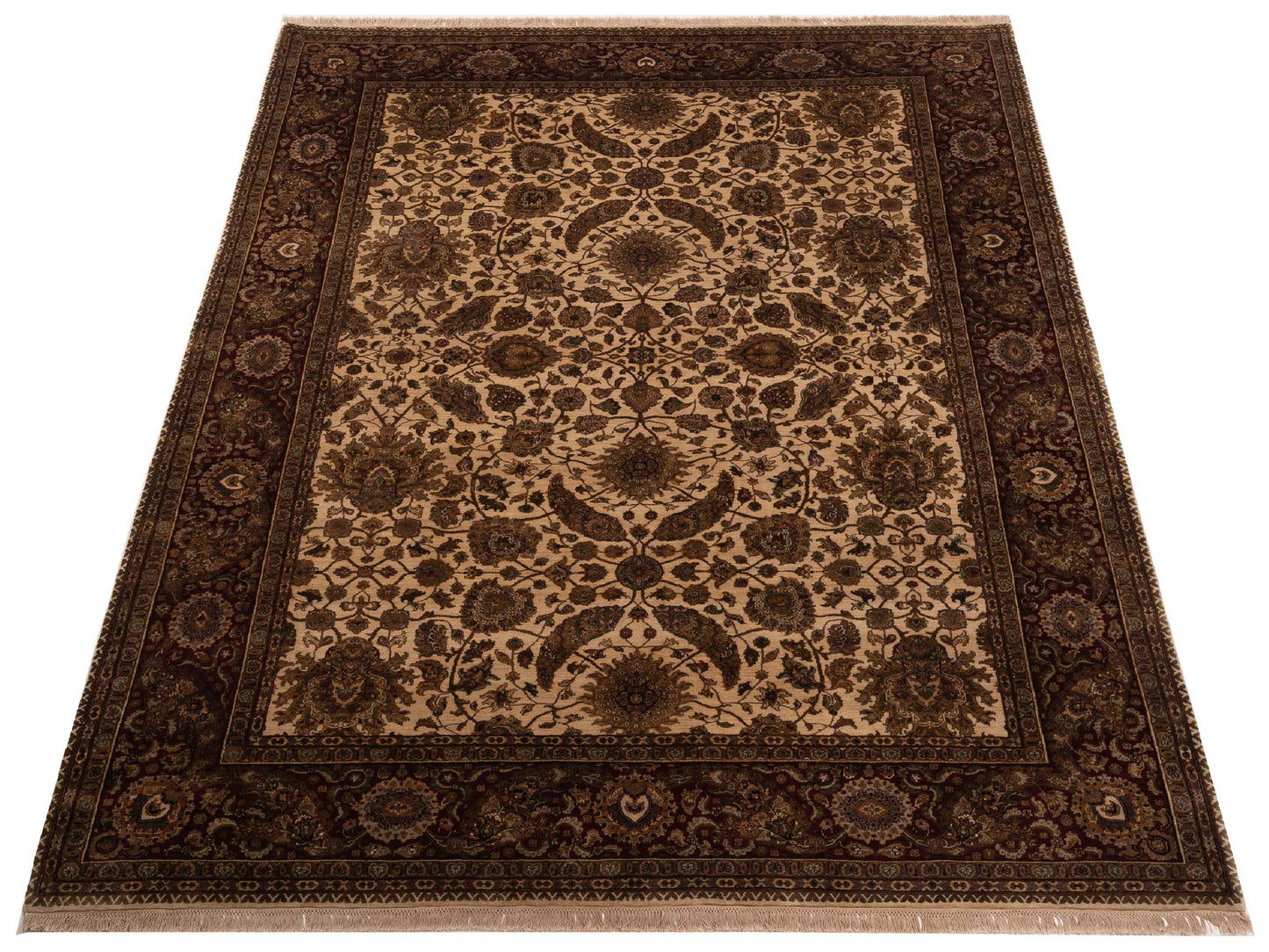 Crown 91551 Ivory Burgundy 9x12 Hand Knotted Rug