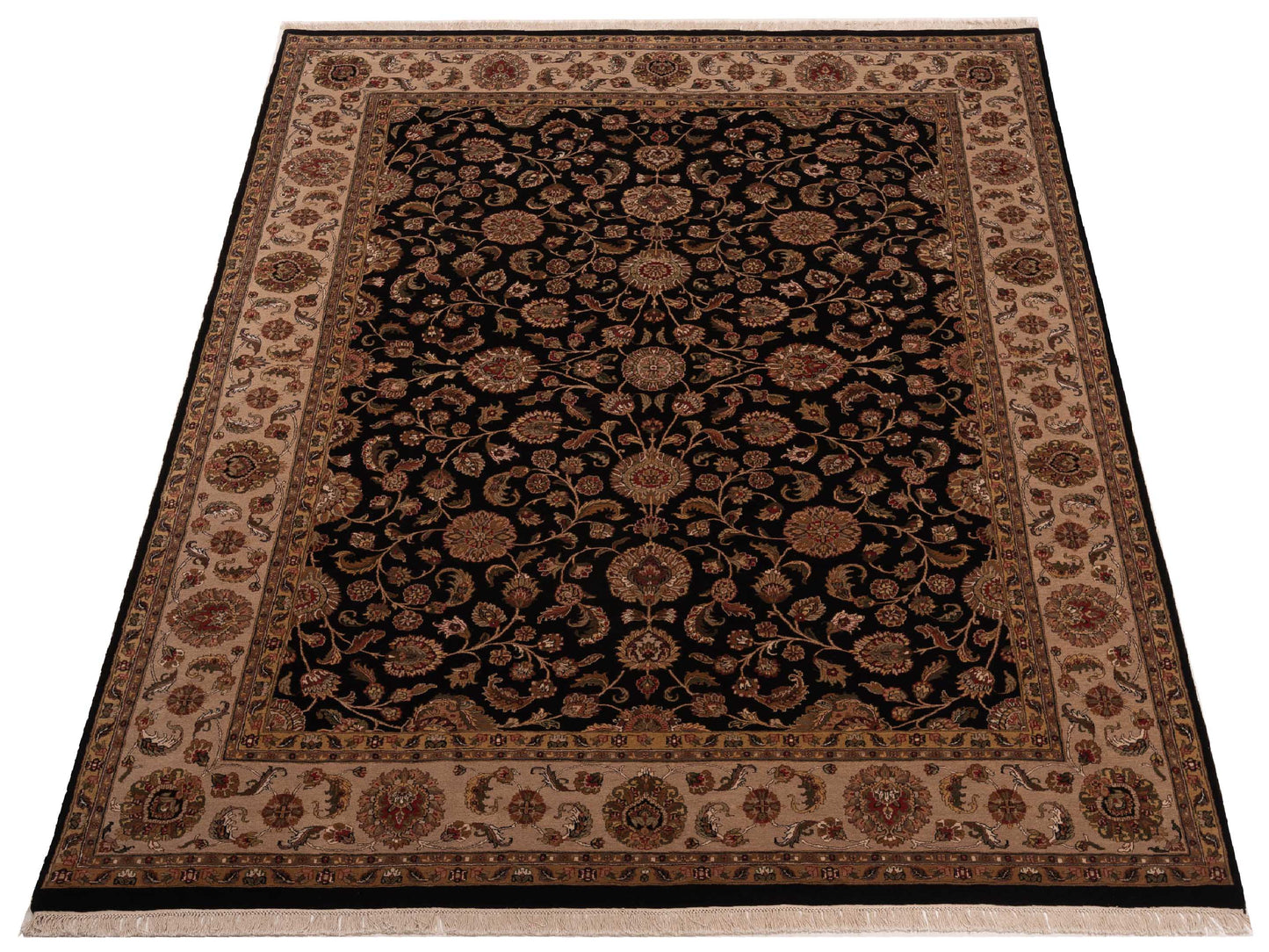 Crown 91814 Black Beige 8.11x11.11 Hand Knotted Rug