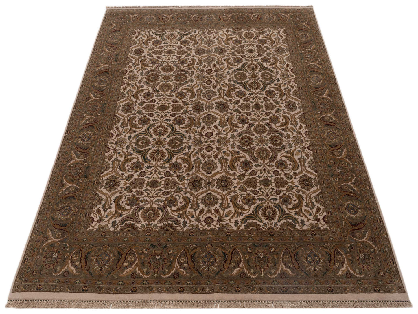 Crown 93019 Ivory Green 8x9.10 Hand Knotted Rug