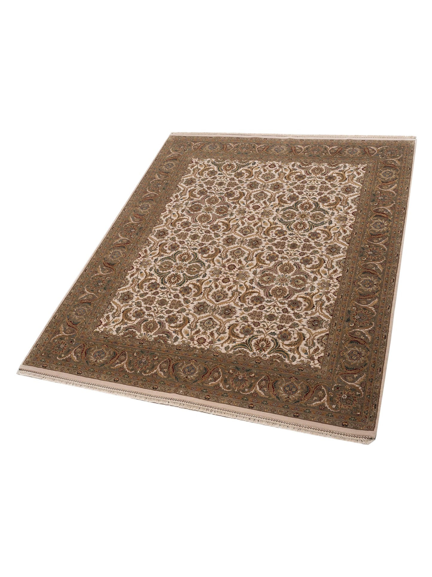 Crown 93020 Ivory Green 7.11x99 Hand Knotted Rug
