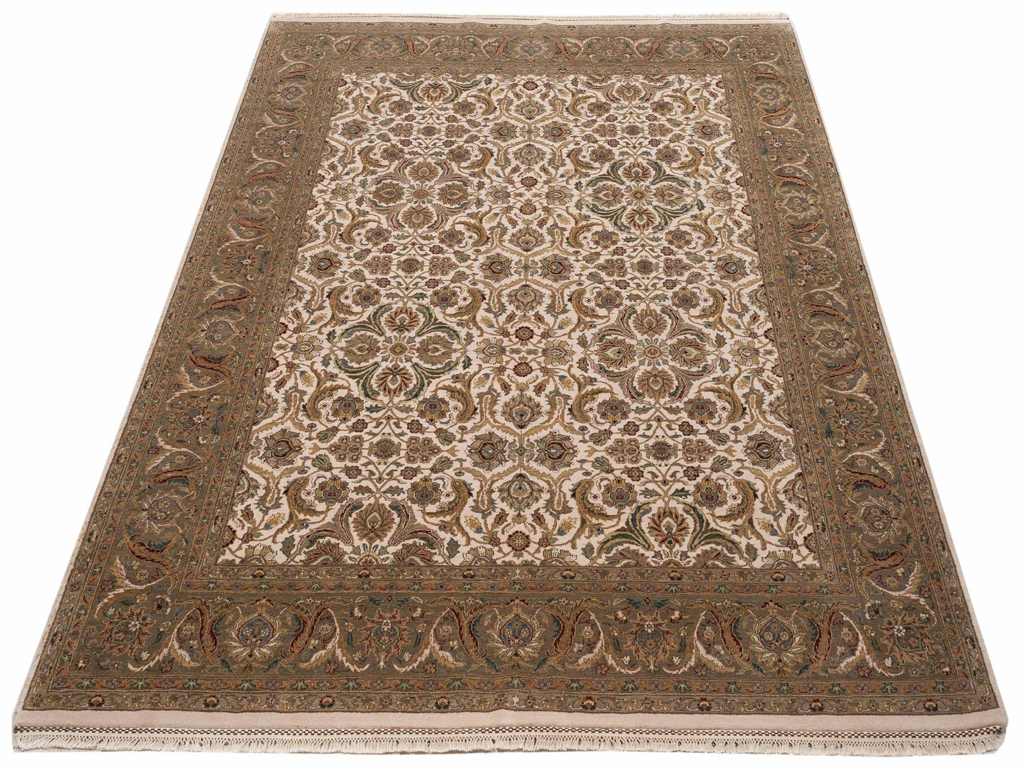 Crown 93020 Ivory Green 7.11x99 Hand Knotted Rug
