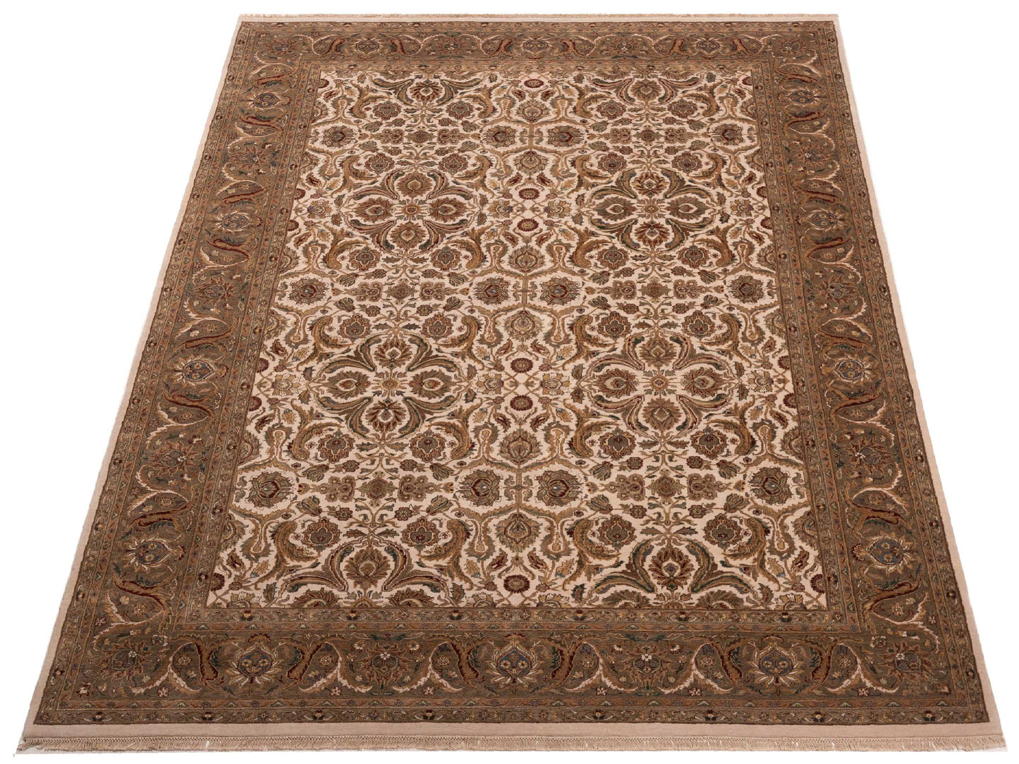 Crown 93031 Ivory Green 8.7x11.10 Hand Knotted Rug