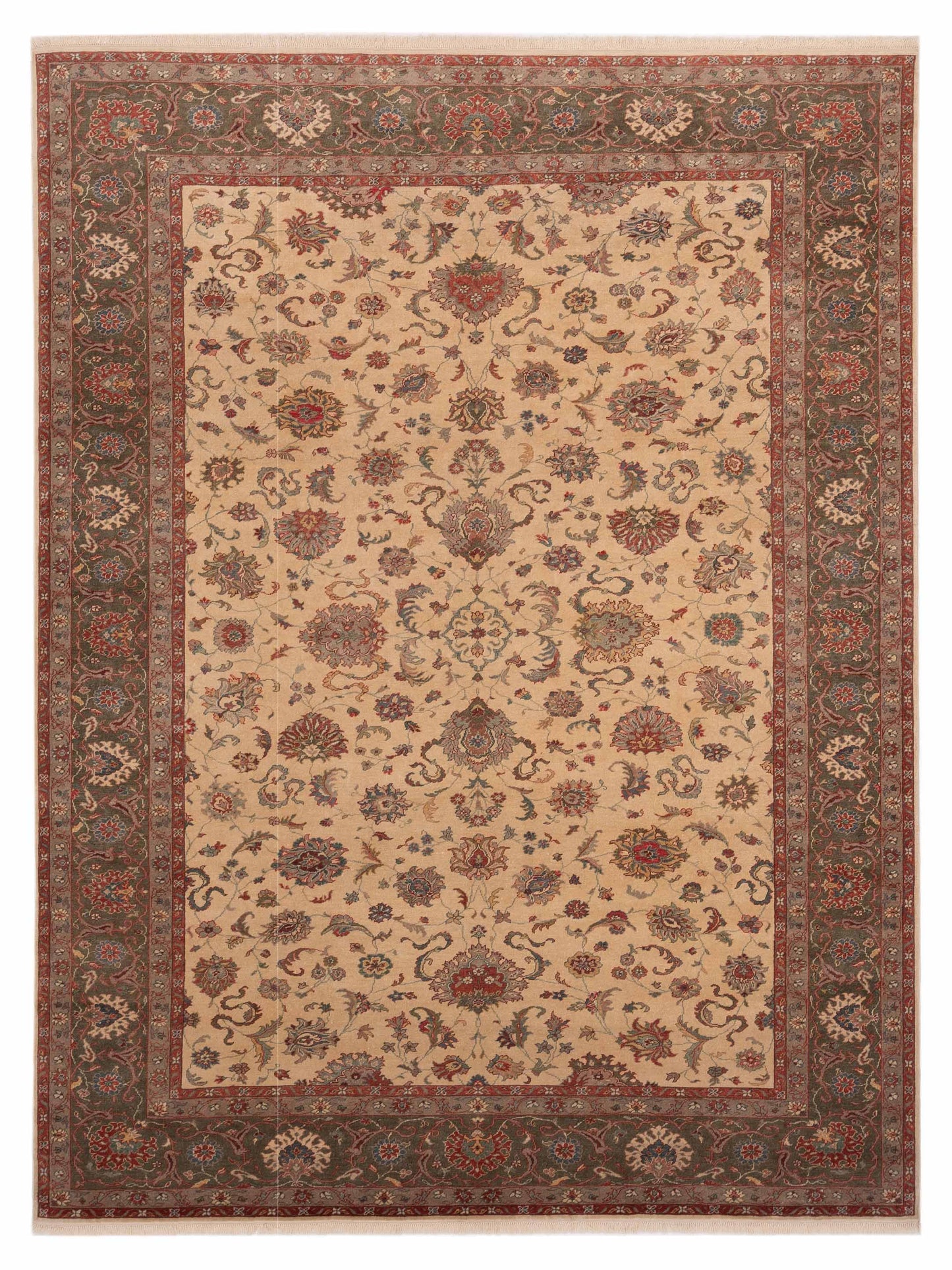Pasha Antique Loom Ivory Green Traditional