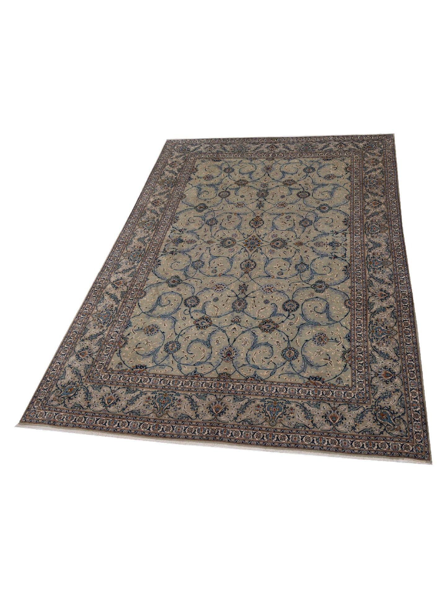 Antique Heirloom 93376 Sage Green Silver 10.8x13.6 Hand Knotted Rug