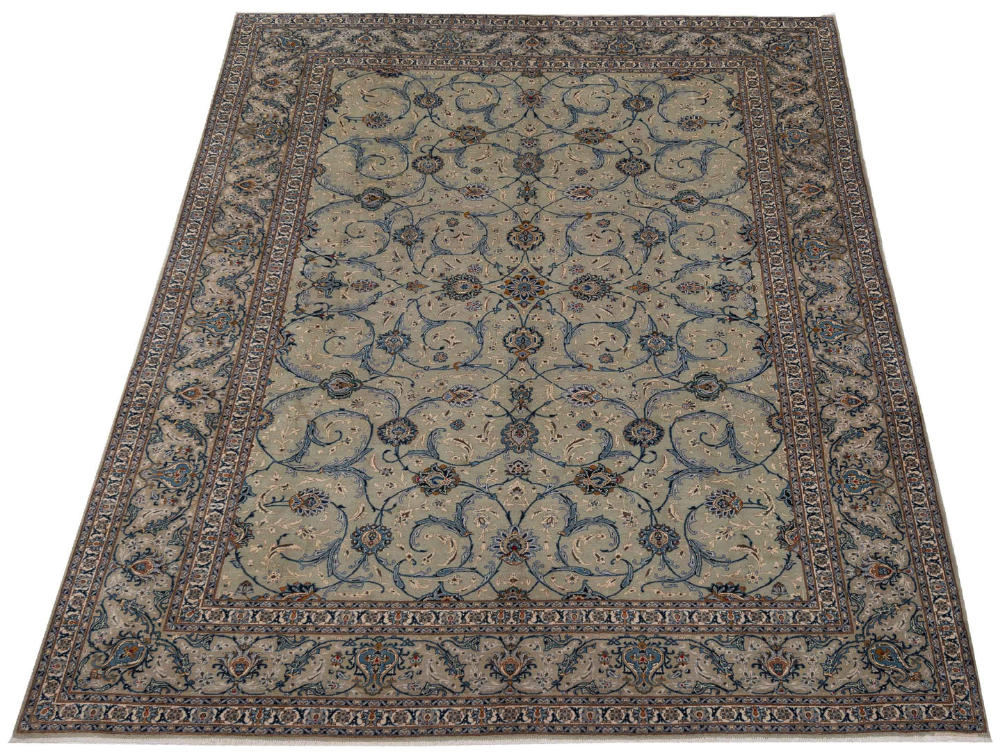 Antique Heirloom 93376 Sage Green Silver 10.8x13.6 Hand Knotted Rug