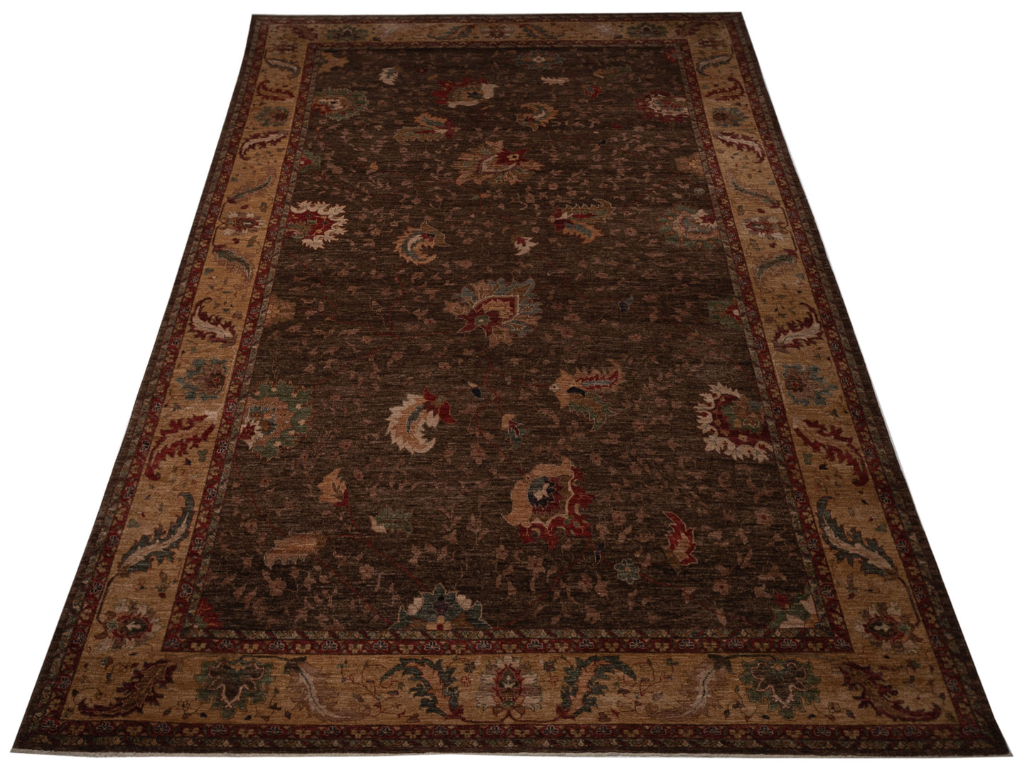Elvan Tamer Dark Brown Gold 12.4x17.6 Hand Knotted Rug