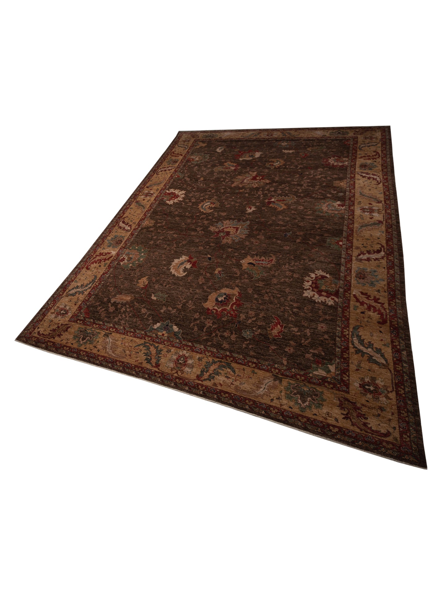 Elvan Tamer Dark Brown Gold 12.4x17.6 Hand Knotted Rug