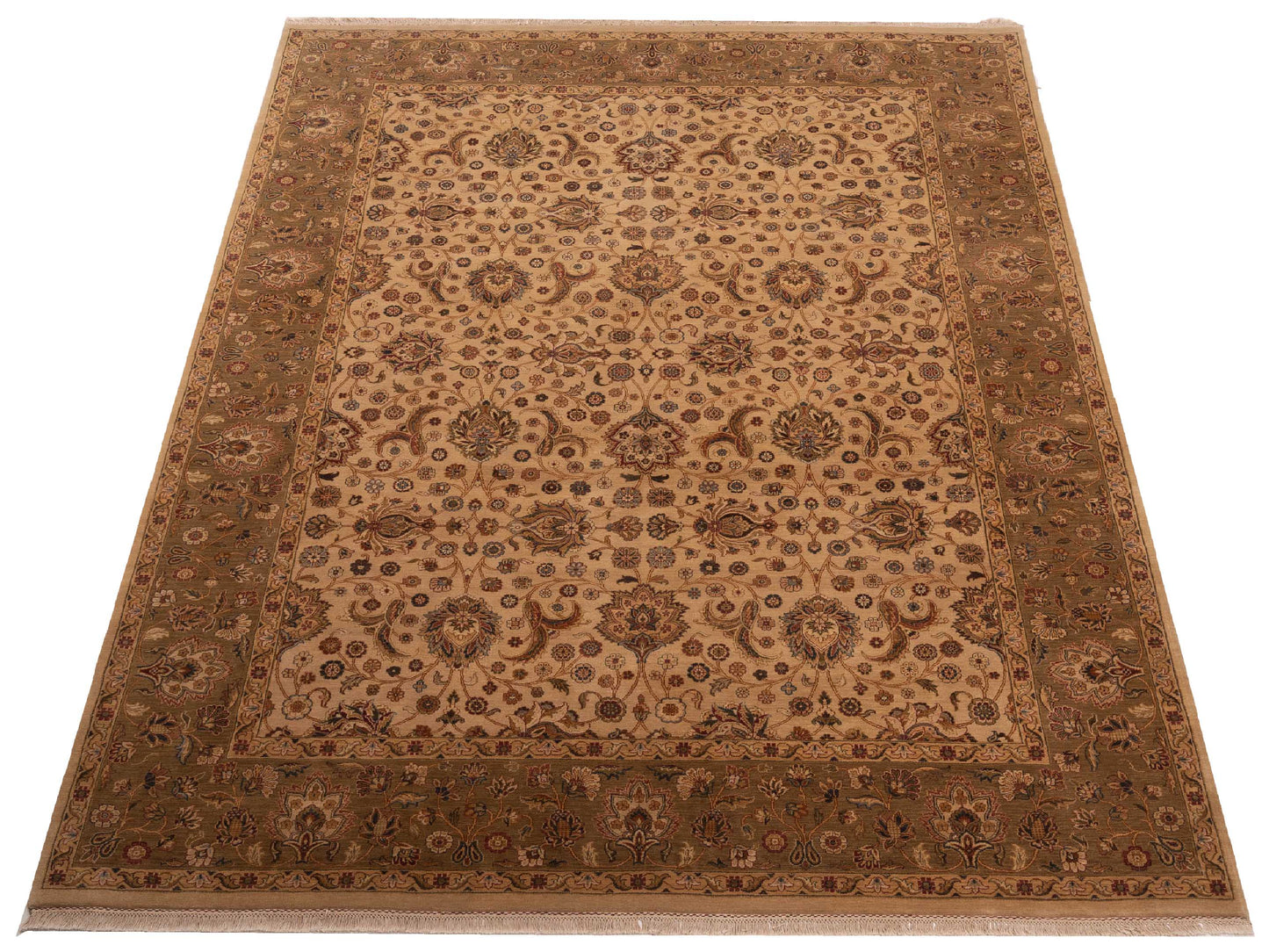 Crown 95232 Cream Green 9.1x12.3 Hand Knotted Rug