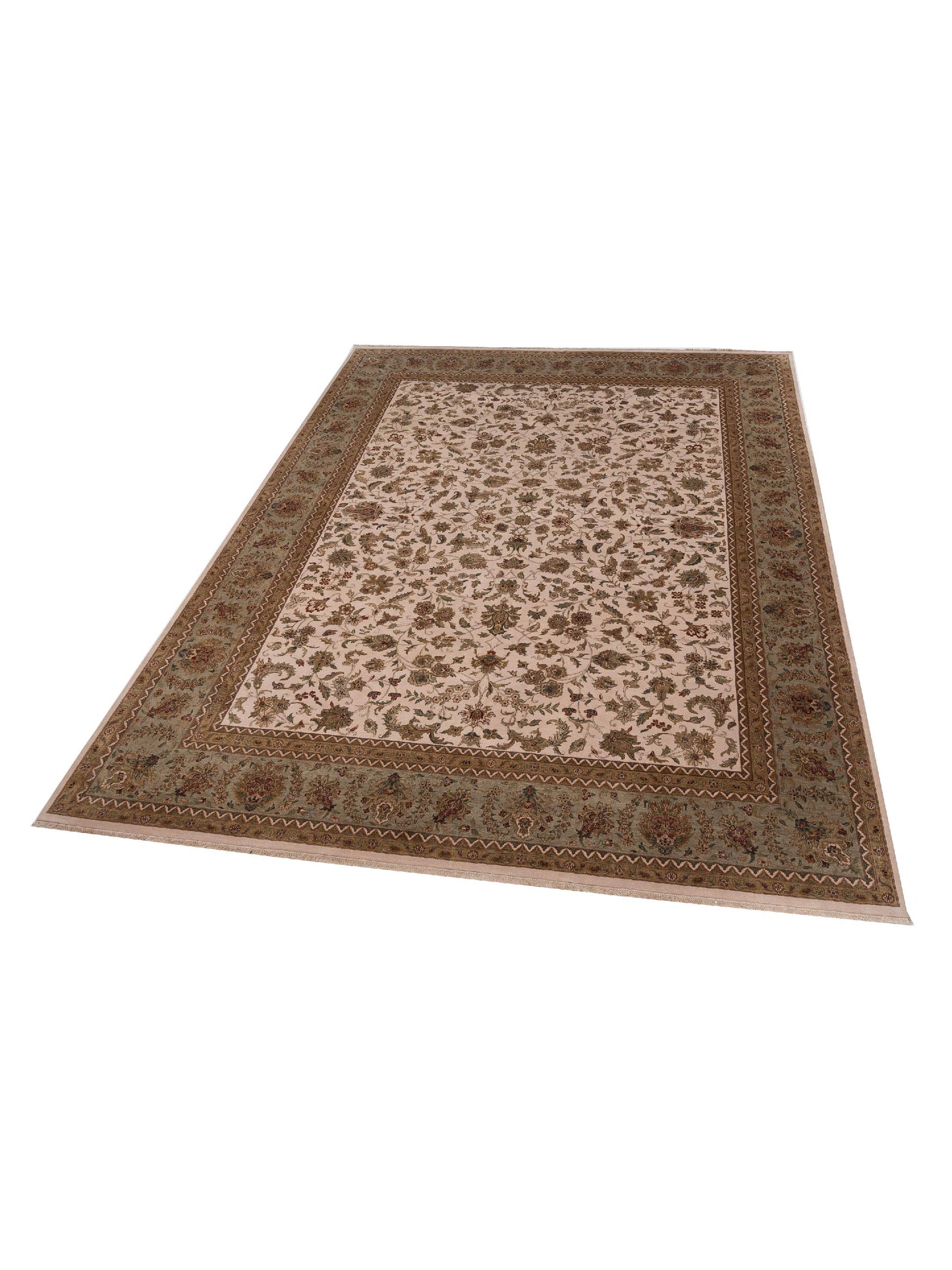 Crown 95248 Ivory Sage Green 12.4x15.2 Hand Knotted Rug