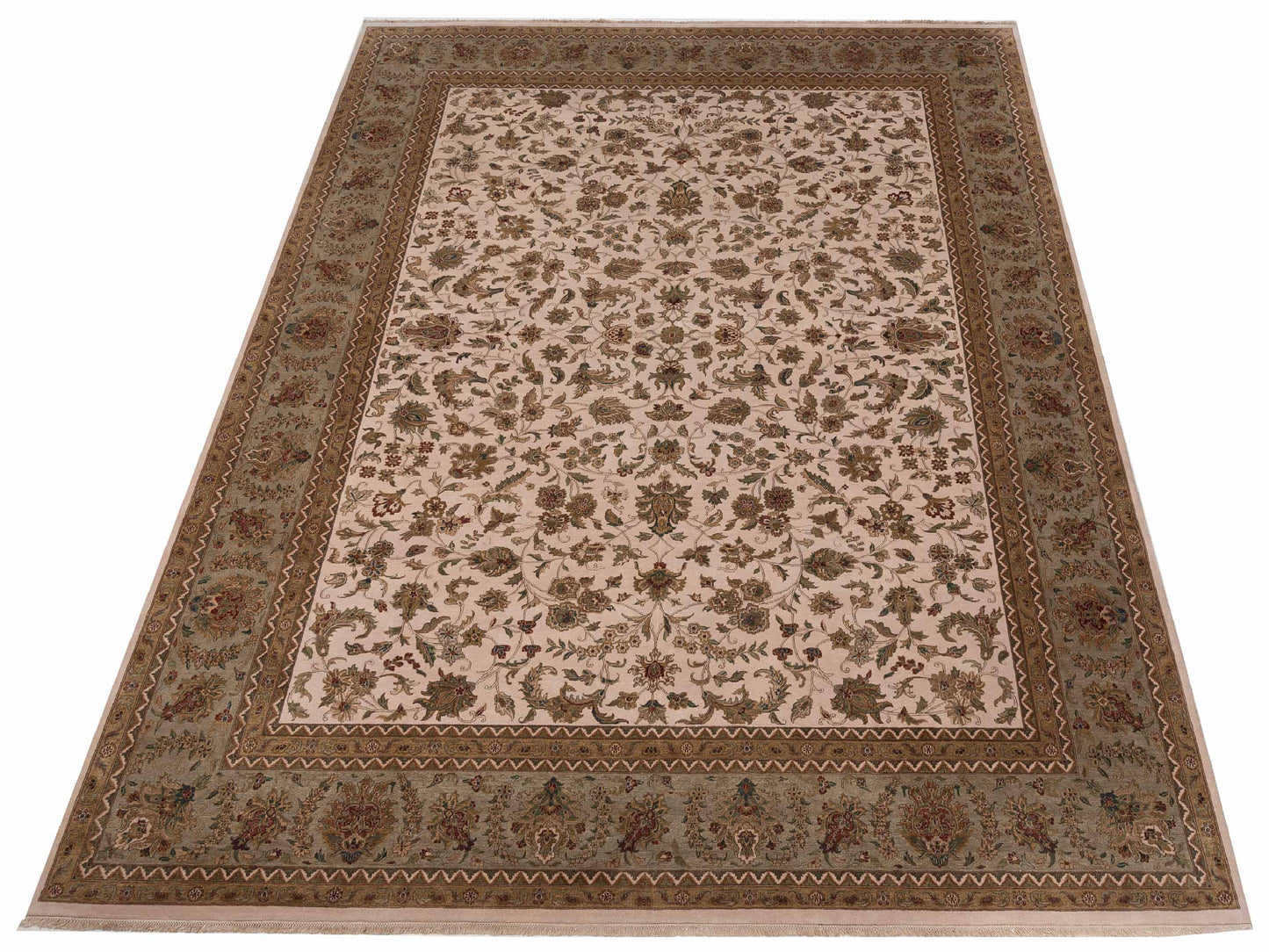Crown 95248 Ivory Sage Green 12.4x15.2 Hand Knotted Rug