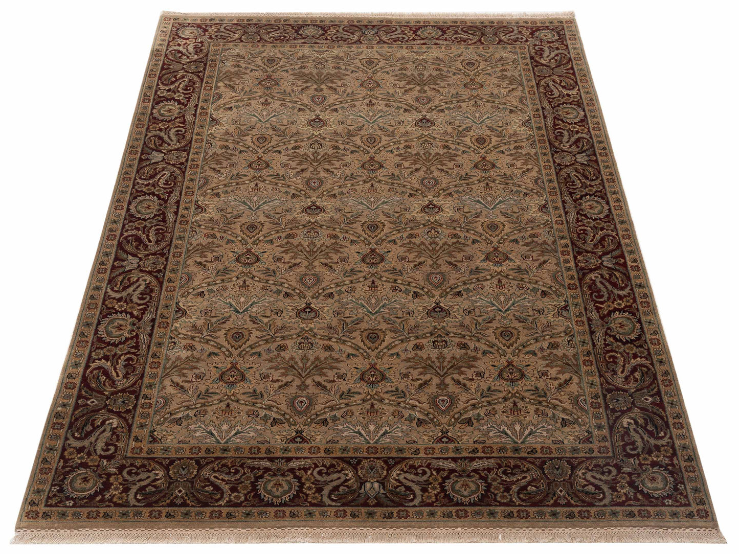 Crown 95299 Cream Red 6.2x9.4 Hand Knotted Rug