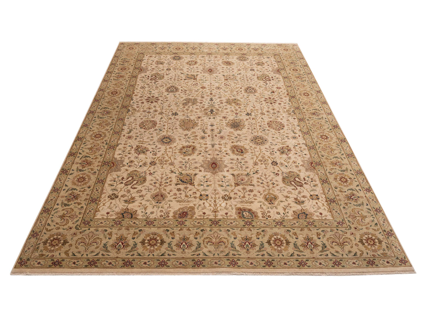 Crown 95312 Ivory Green 10.3x13.11 Hand Knotted Rug
