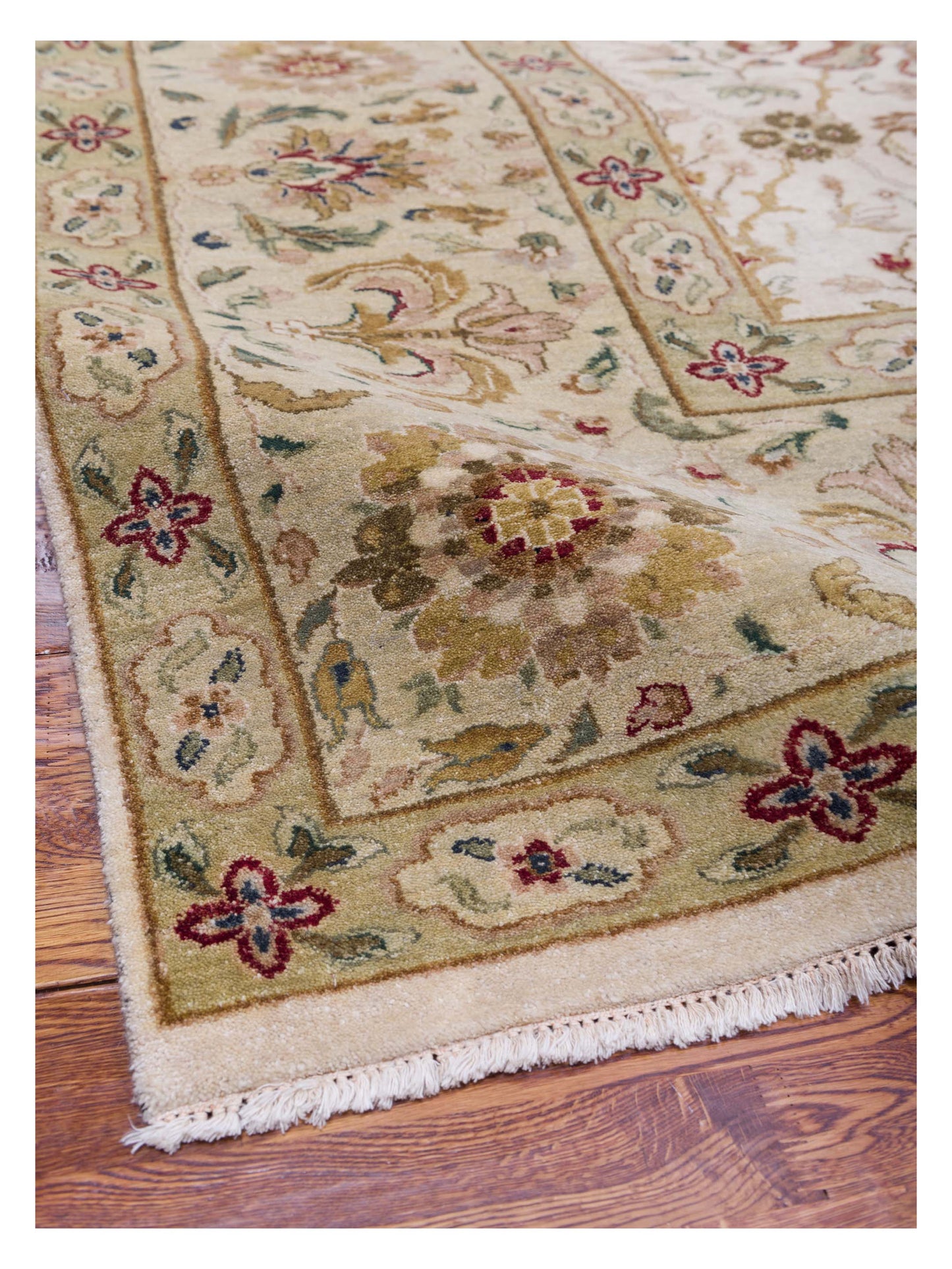 Crown 95312 Ivory Green 10.3x13.11 Hand Knotted Rug