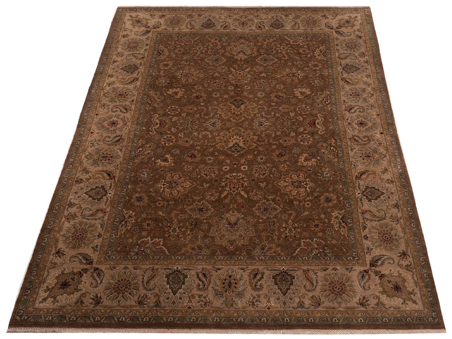 Crown 96410 Brown Cream 9.1x12.2 Hand Knotted Rug