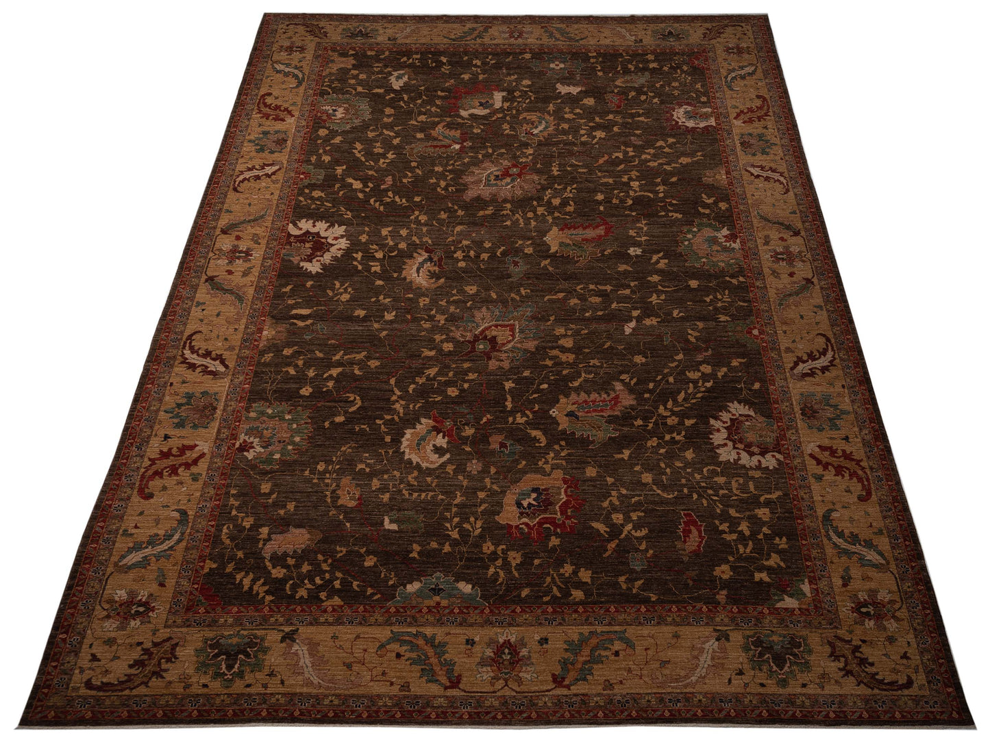Elvan Tamer Dark Brown Gold 12.3x17.7 Hand Knotted Rug