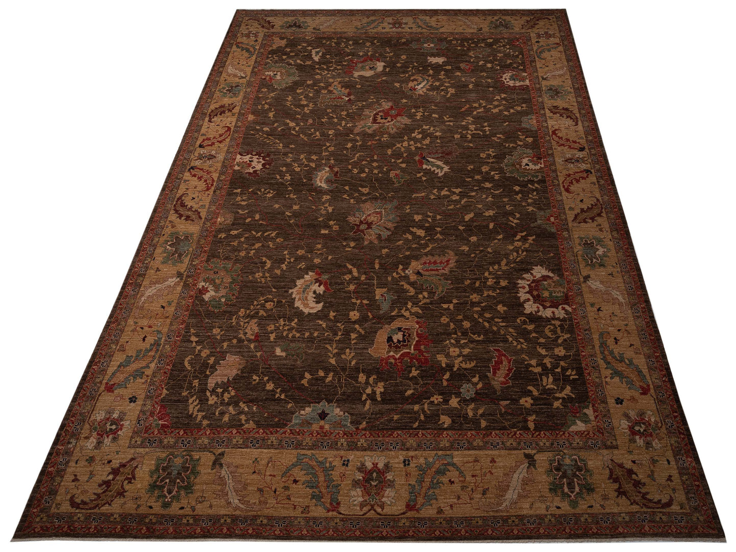 Elvan Tamer Dark Brown Gold 12.4x17.11 Hand Knotted Rug