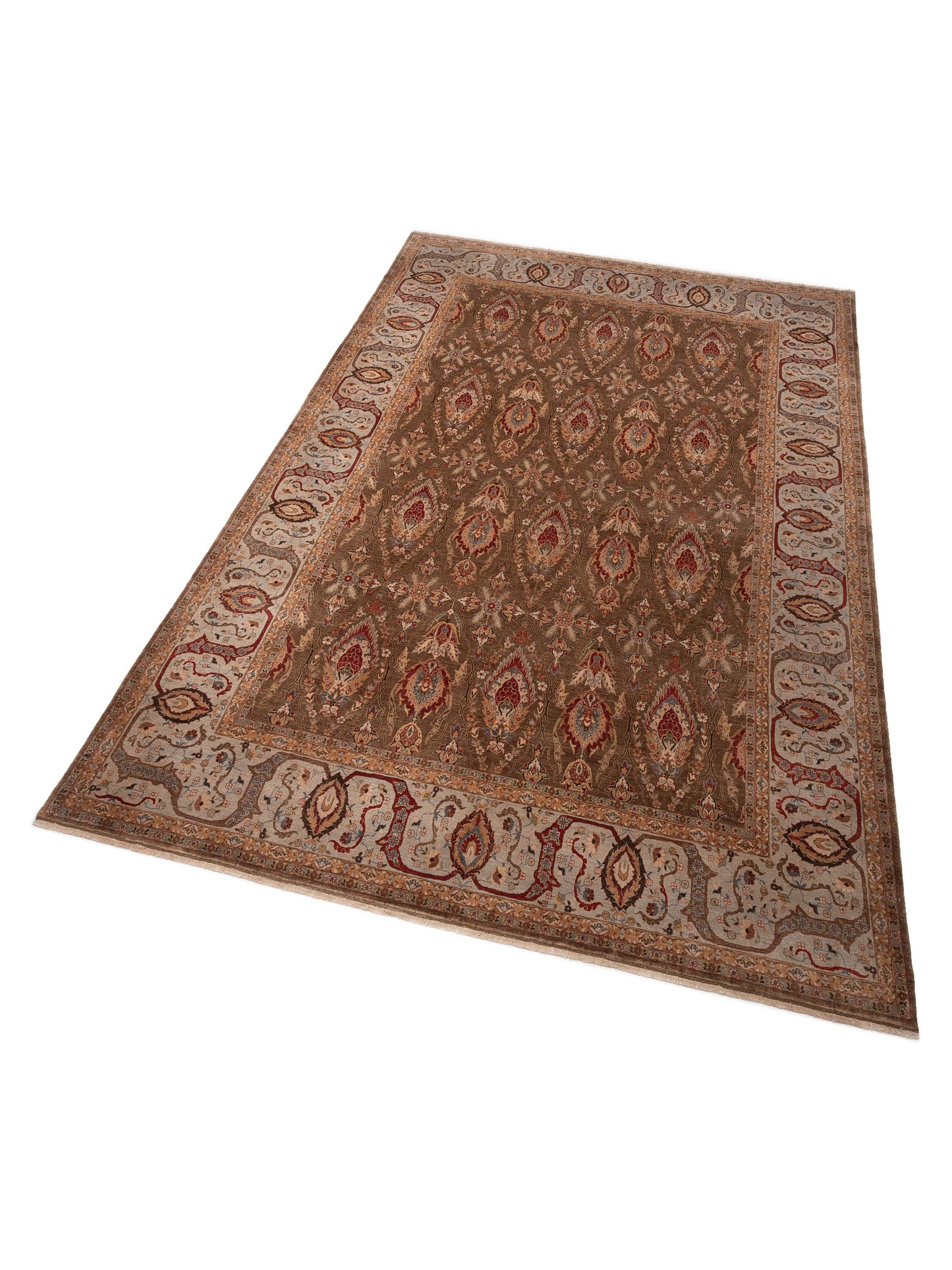 Firuze Simla Brown Light Blue 11.6x15.5 Hand Knotted Rug