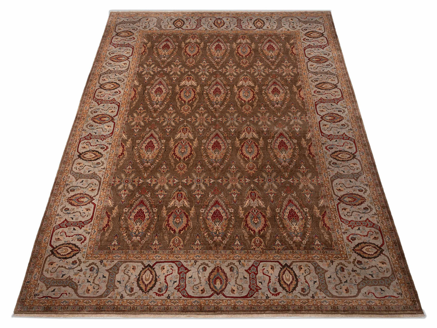 Firuze Simla Brown Light Blue 11.6x15.5 Hand Knotted Rug