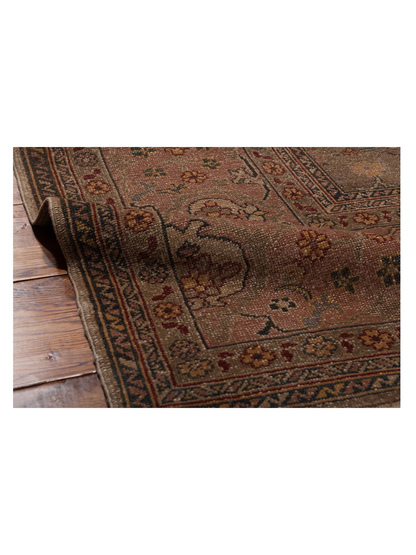 Turkish Elvan Maile Green Pink 12x17.4 Hand Knotted Rug