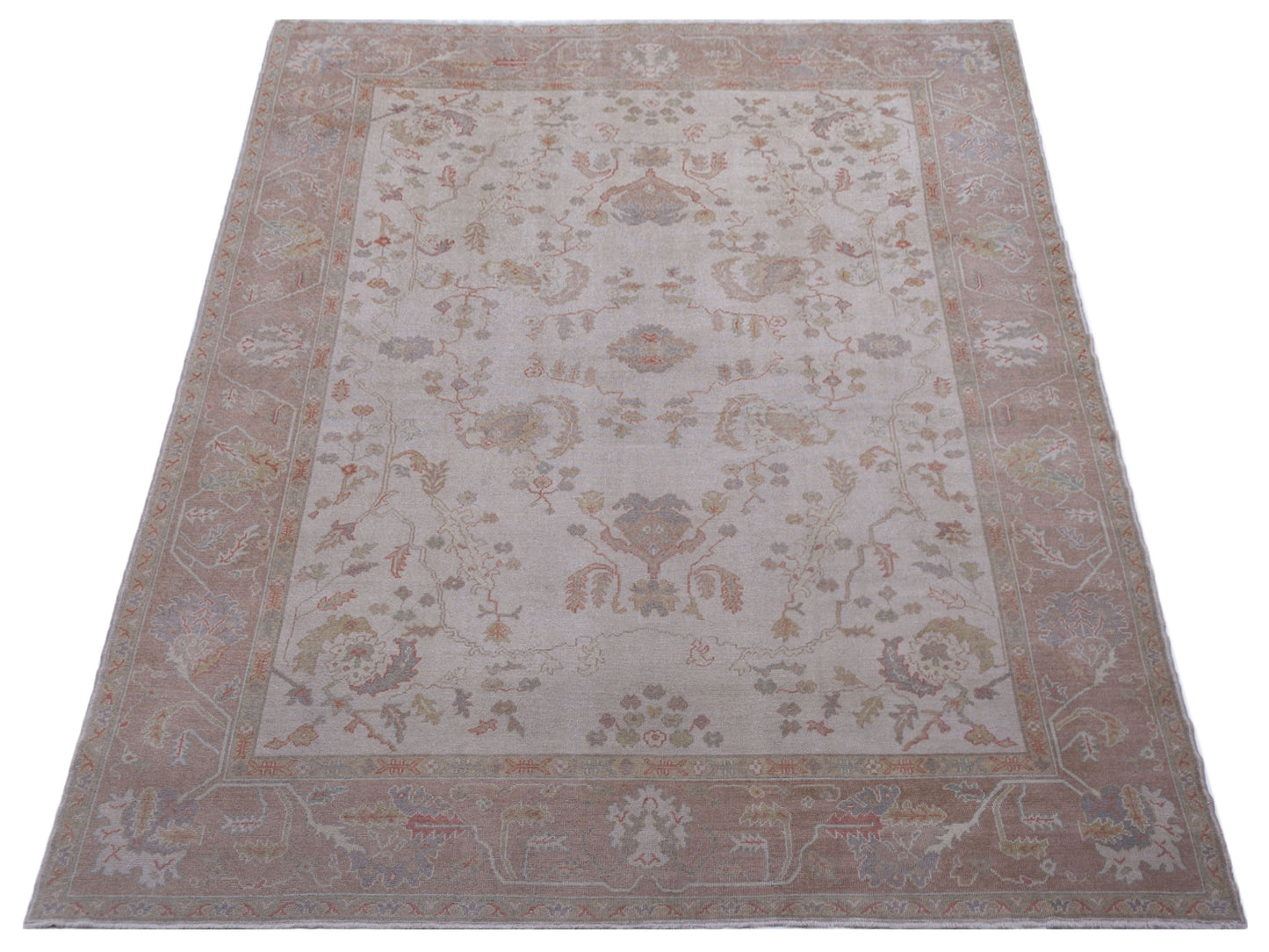 Anadol Oushak Eda Ivory Light Brown 11.8x15.3 Hand Knotted Rug