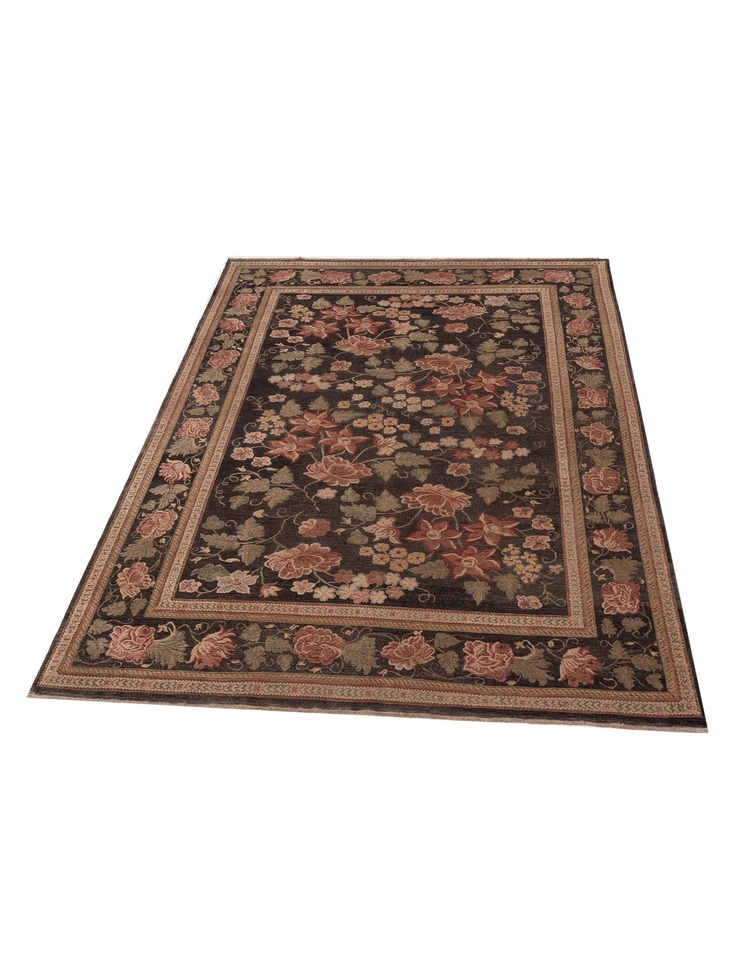 Turkish Elvan Firuz Charcoal Charcoal 9.5x12.4 Hand Knotted Rug