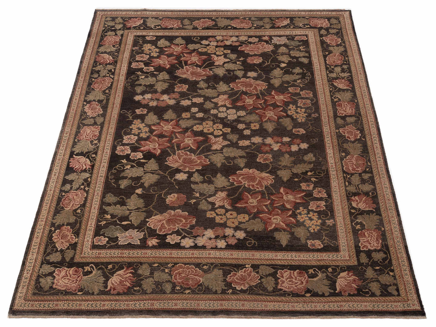 Turkish Elvan Firuz Charcoal Charcoal 9.5x12.4 Hand Knotted Rug