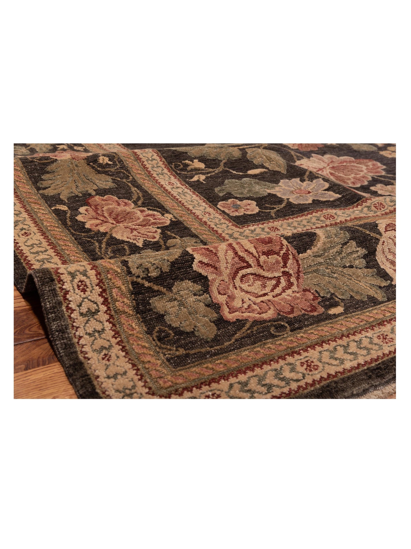 Turkish Elvan Firuz Charcoal Charcoal 9.5x12.4 Hand Knotted Rug