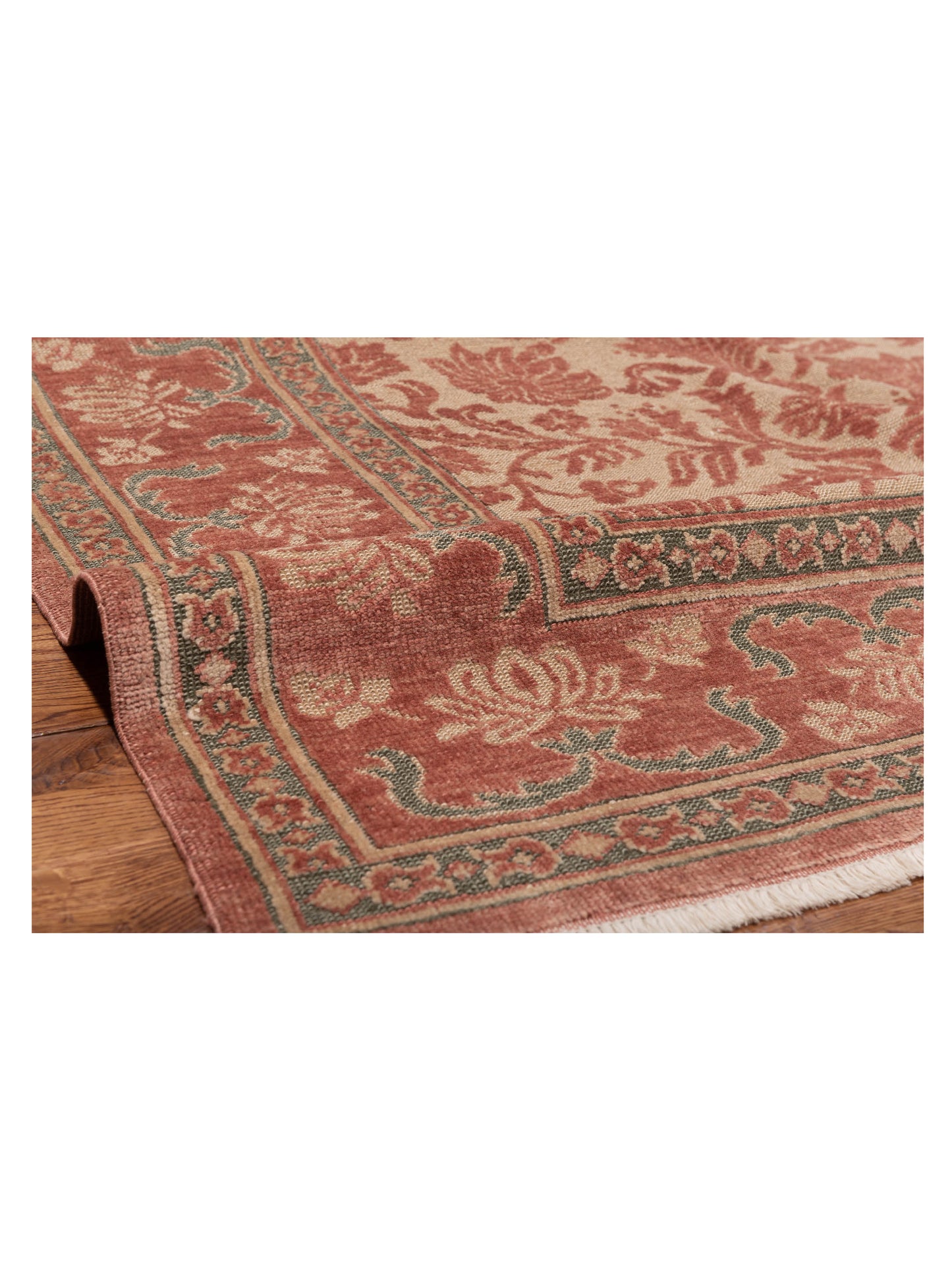 Turkish Elvan 97429 Cream Pink 9.5x11.2 Hand Knotted Rug