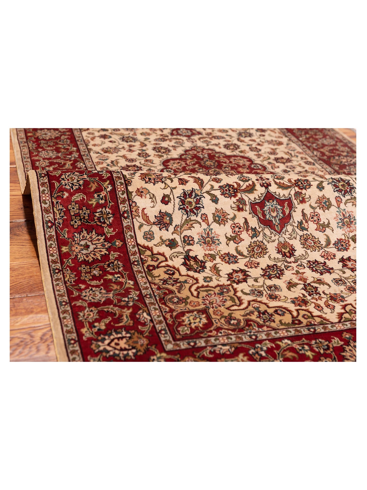 Pure Silk 98274 Ivory Red 2.4x4 Hand Knotted Rug