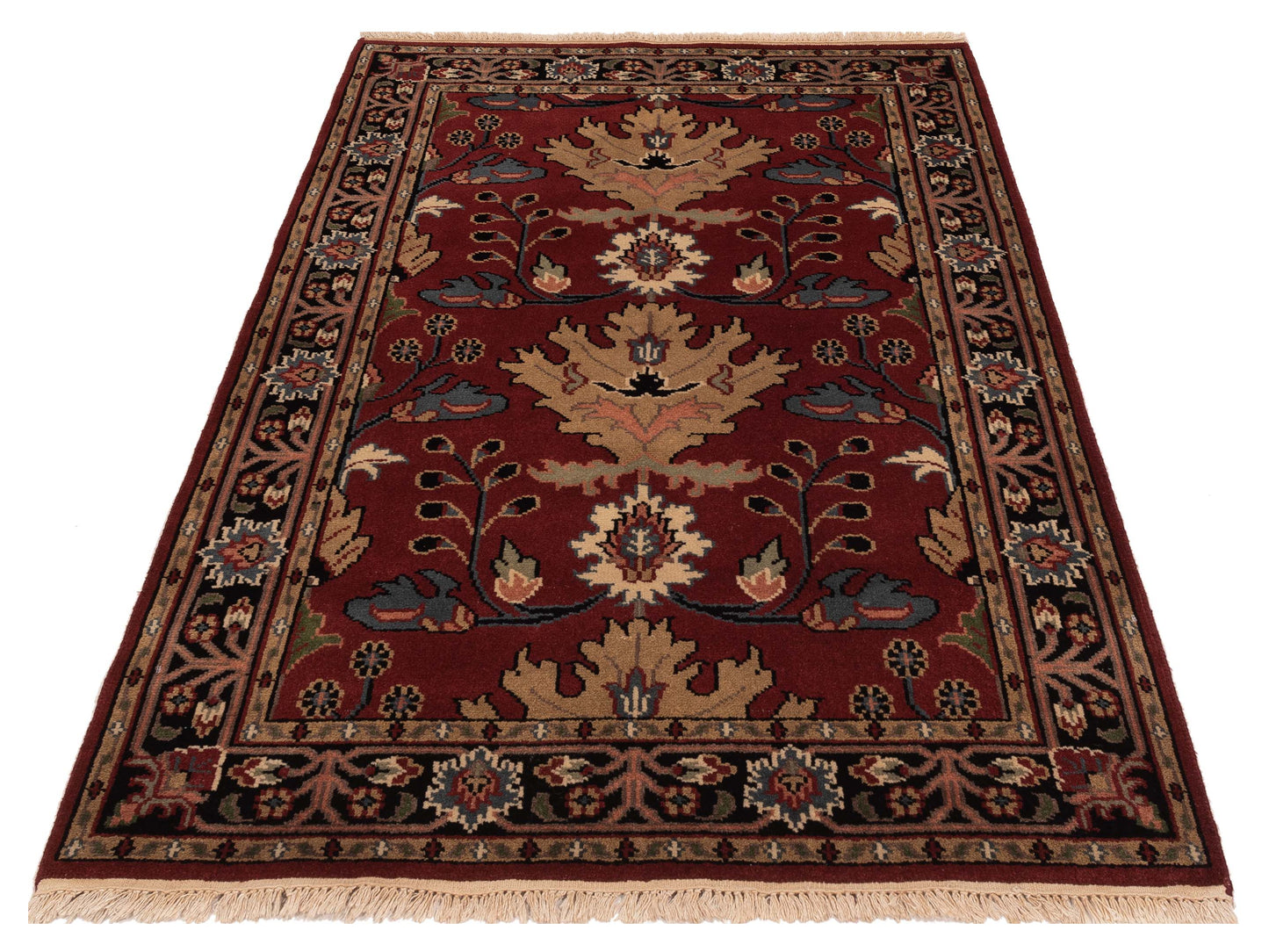 Lilac 103115 Red Black 4.1x5.11 Hand Knotted Rug