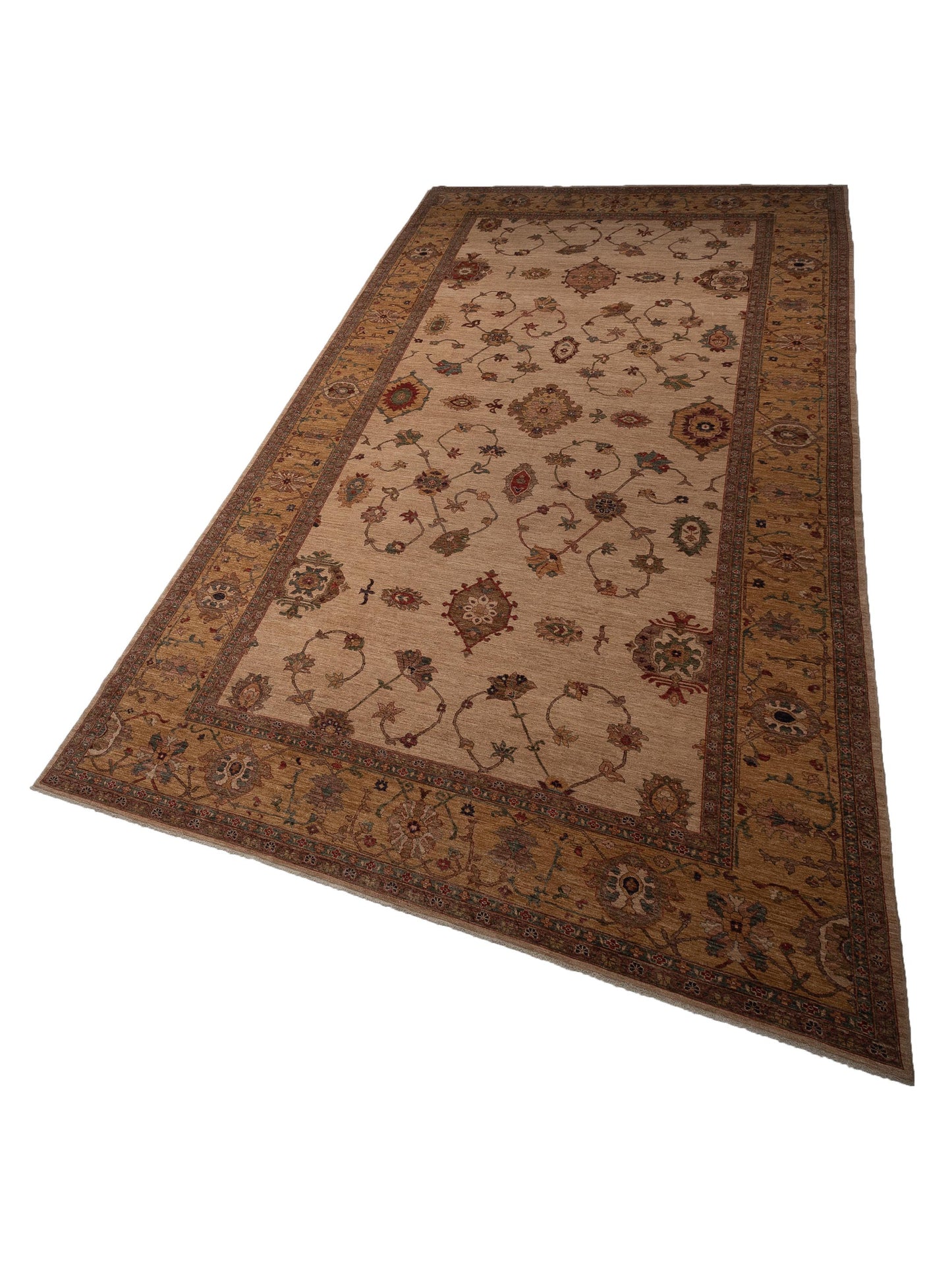 Elvan Tansu Ivory Gold 11x20 Hand Knotted Rug
