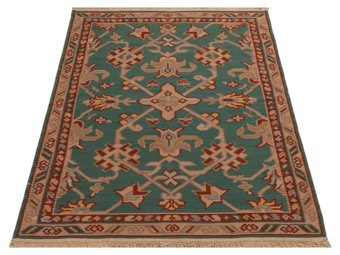 Transilvanian Kilim 103865 Green Red 4x5.10 Hand Woven Rug