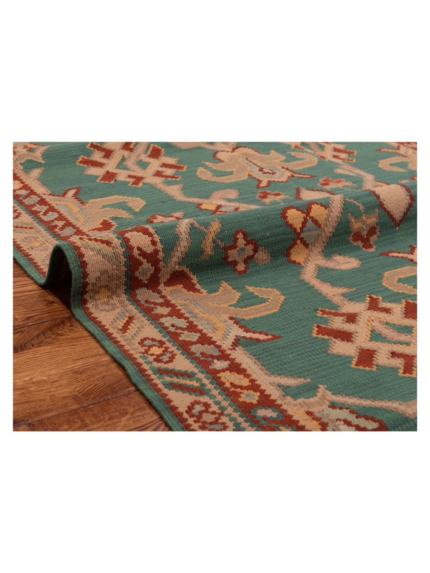 Transilvanian Kilim 103865 Green Red 4x5.10 Hand Woven Rug